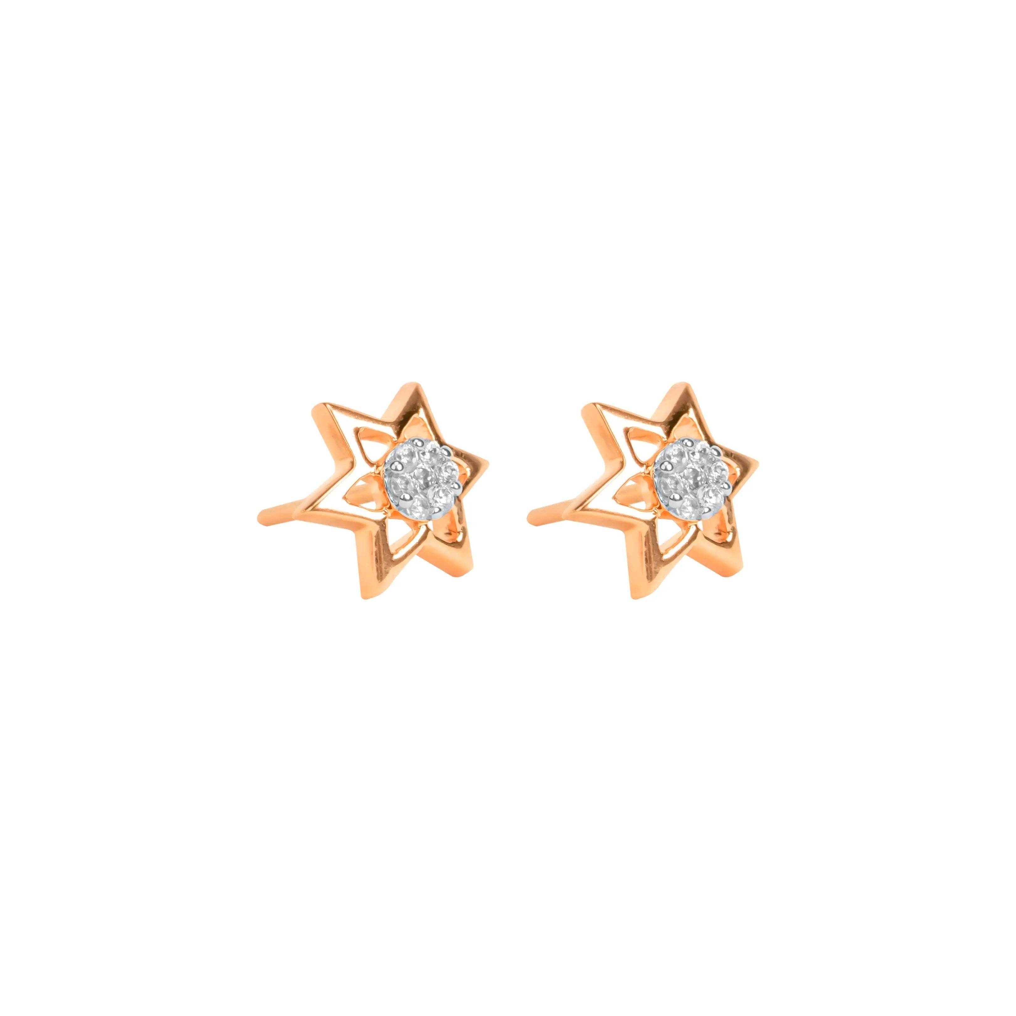 Rose Gold Star Shaped Earrings Embedded - Fine One Jewels