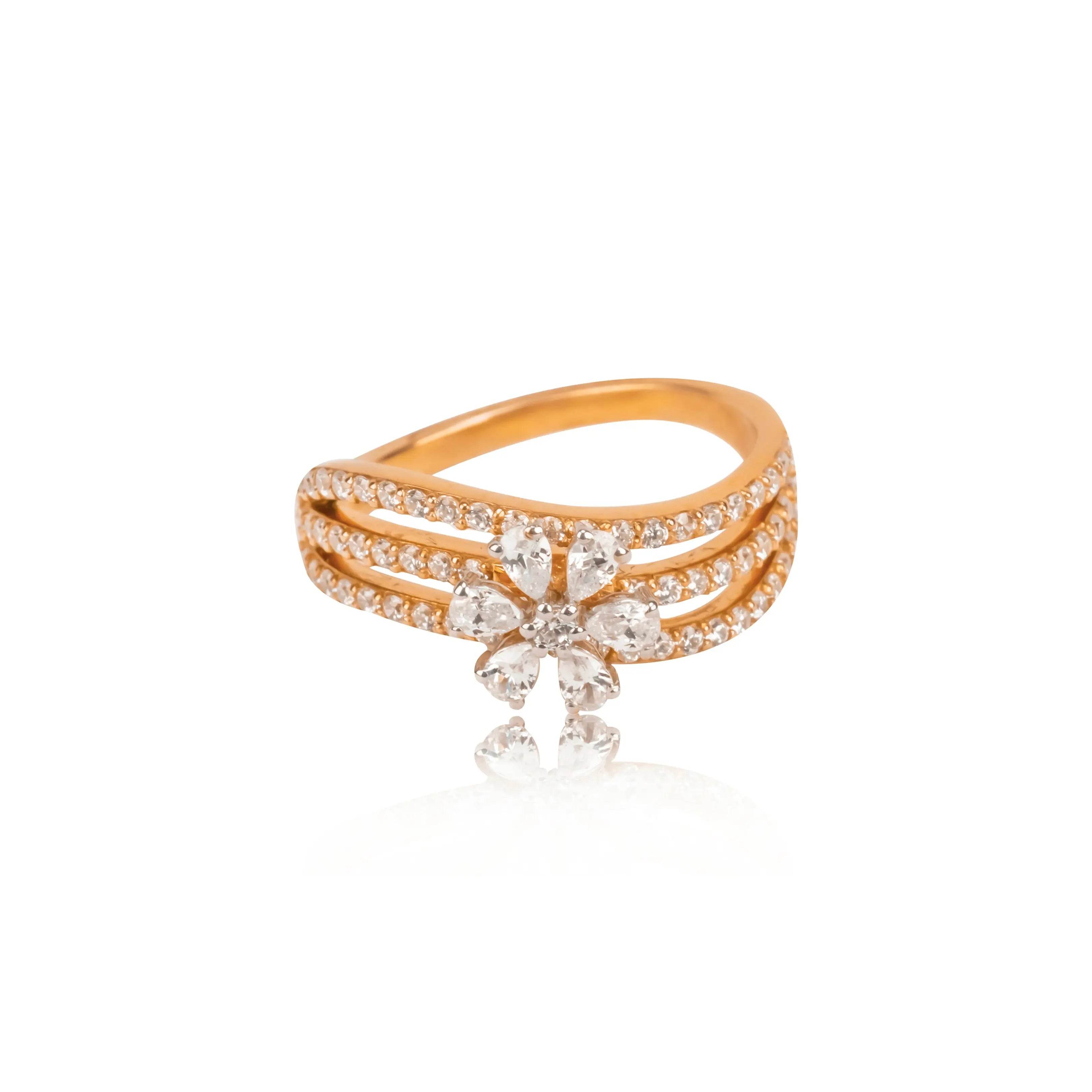 Floral Gold Plated Stone Ring - Fine One Jewels