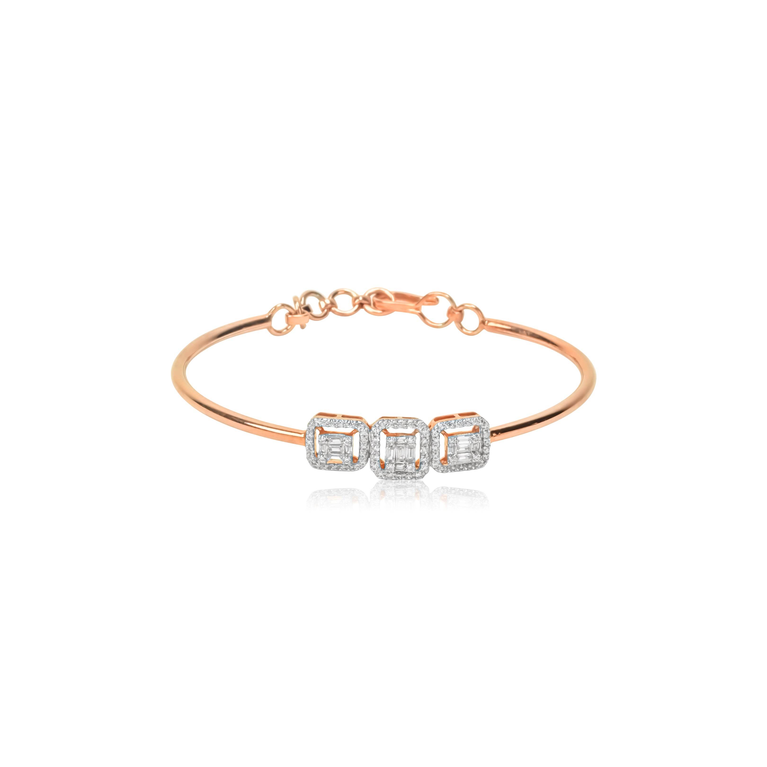 Rose Gold Bracelet with 3 Elegant Diamonds - Fine One Jewels