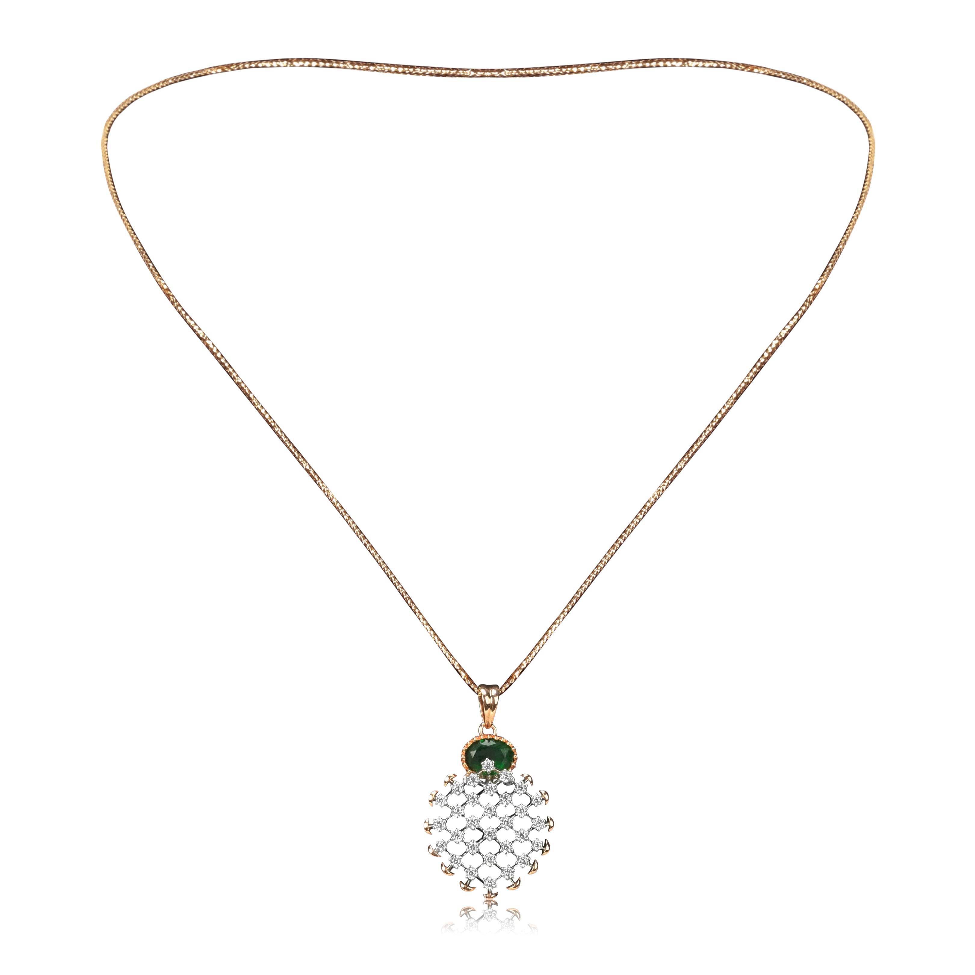 Gold Finish Emerald Stone Necklace Set - Fine One Jewels