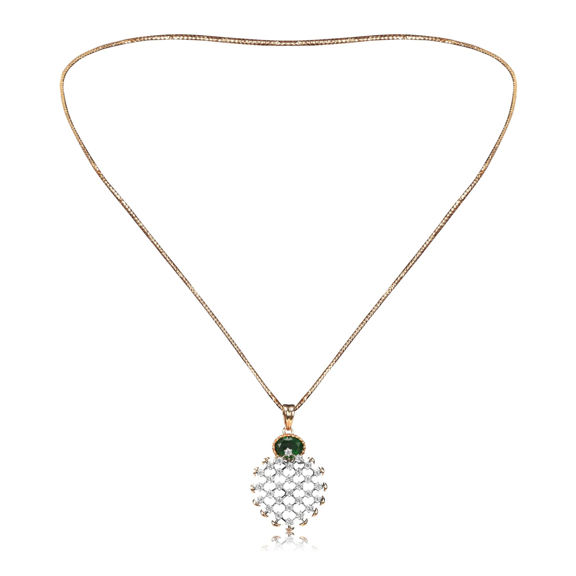 Gold Finish Emerald Stone Necklace Set - Fine One Jewels