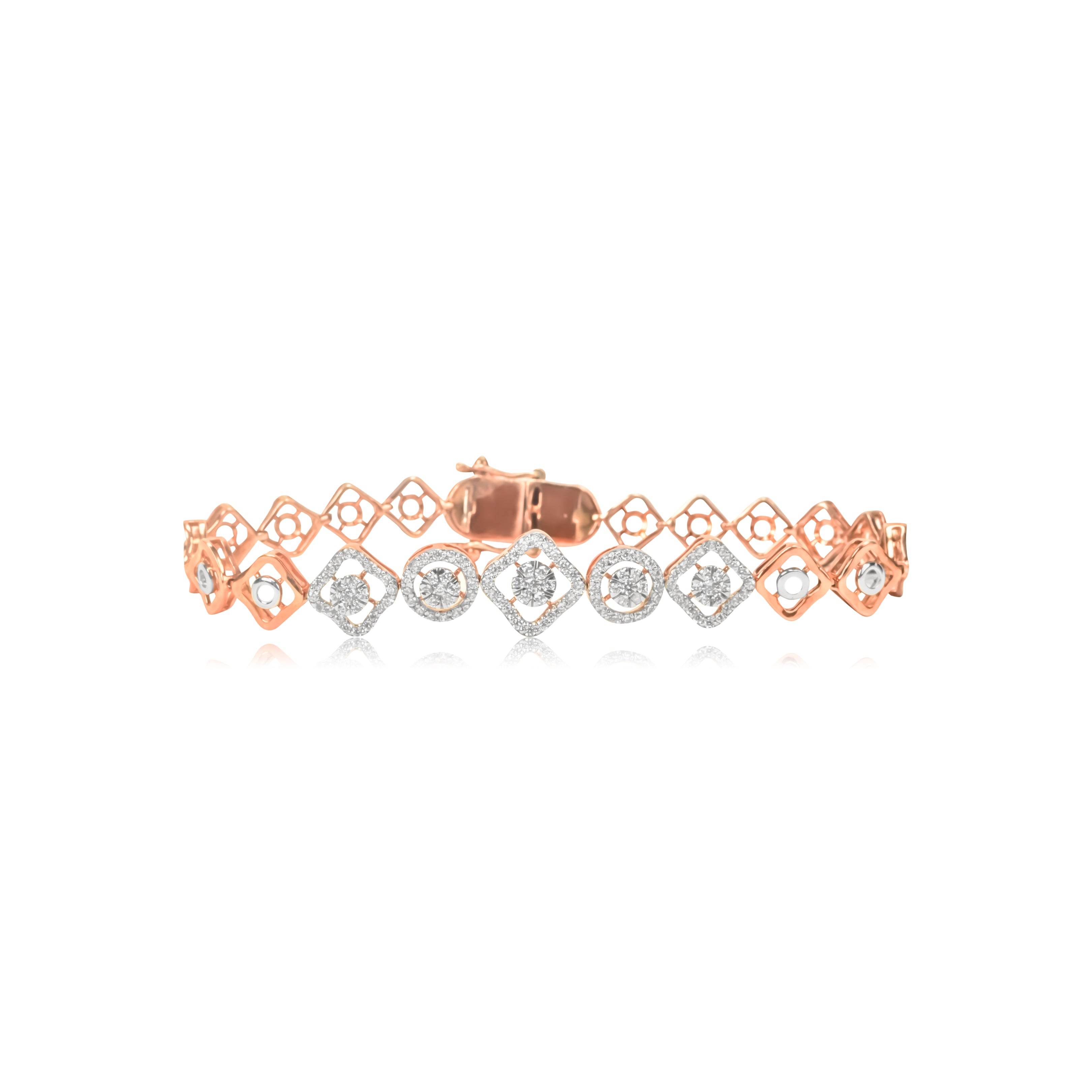 Regal Geometric Diamond Rose Gold Bracelet - Fine One Jewels