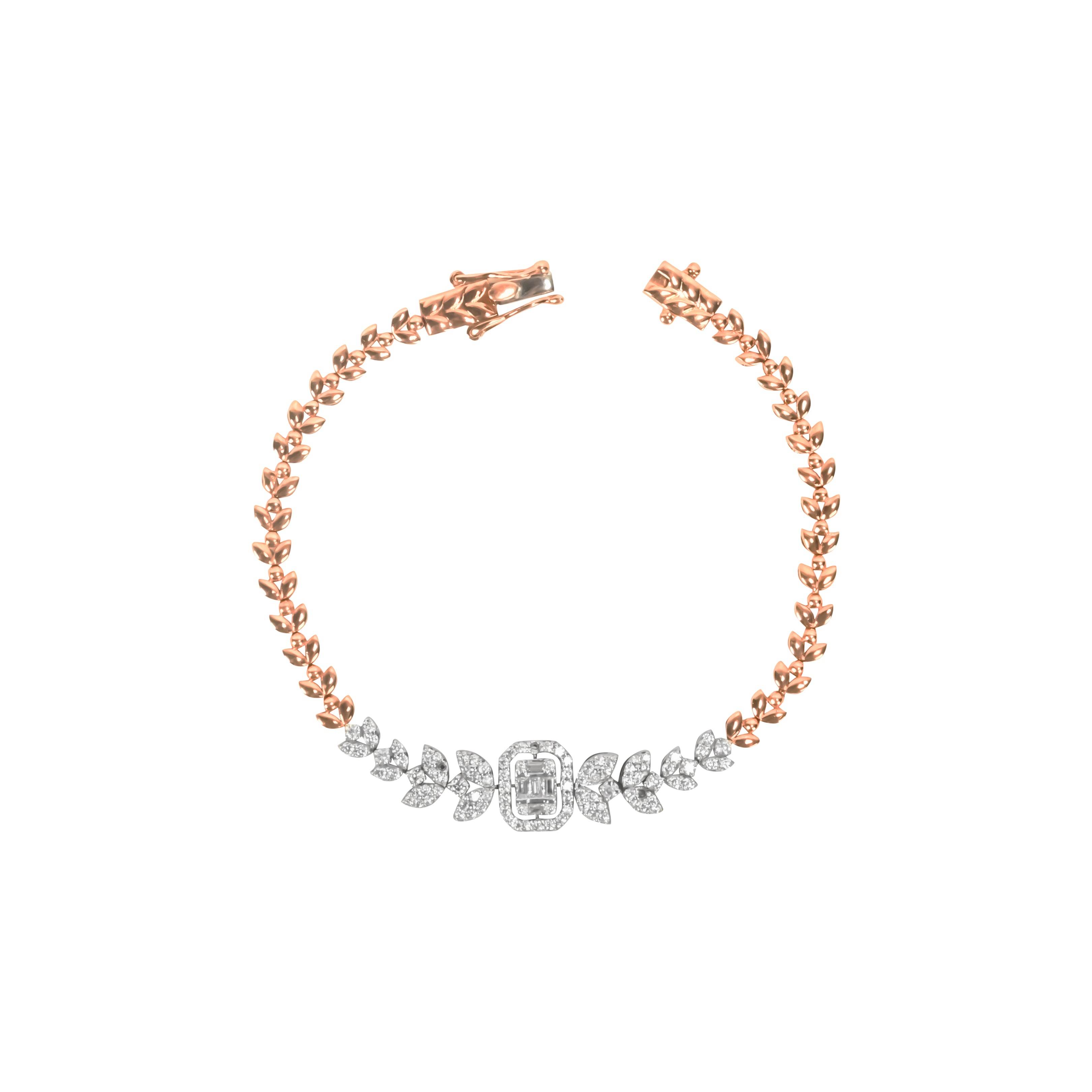 Rose Gold Leaf Diamond Bracelet - Fine One Jewels