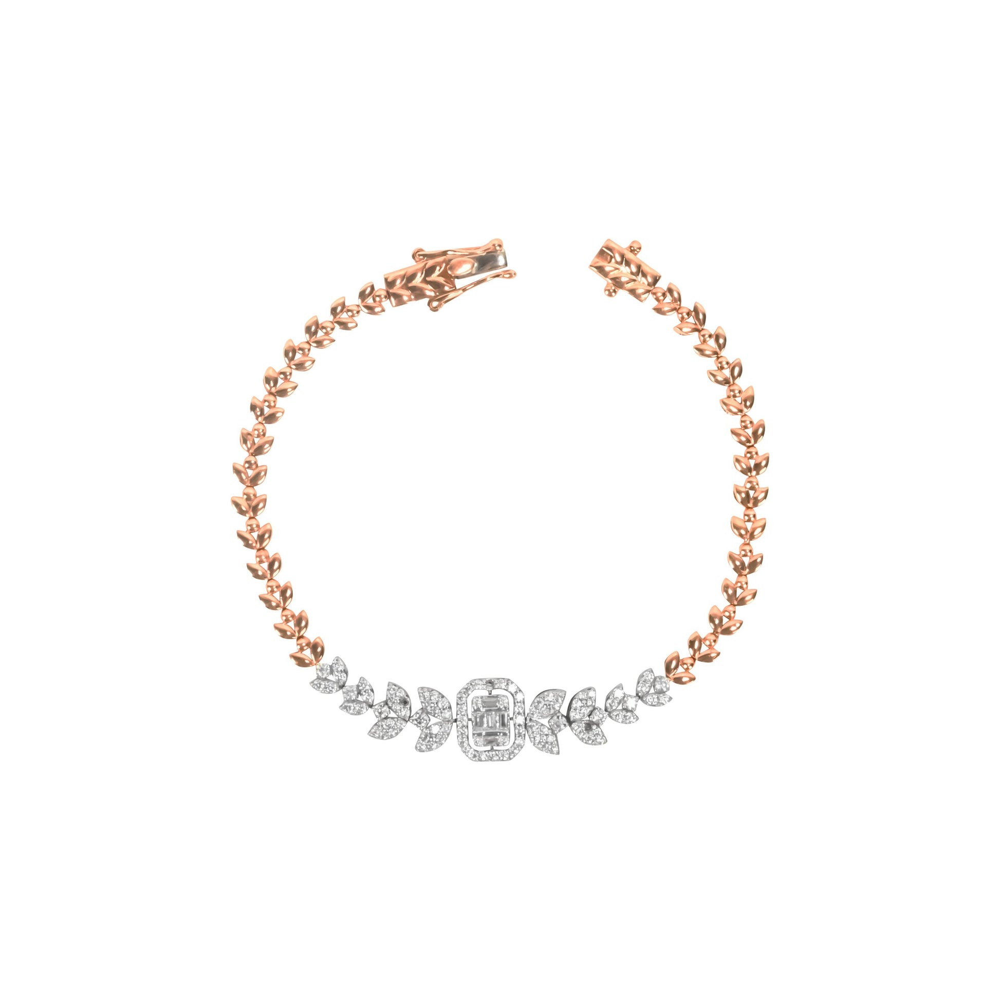 Rose Gold Leaf Diamond Bracelet - Fine One Jewels