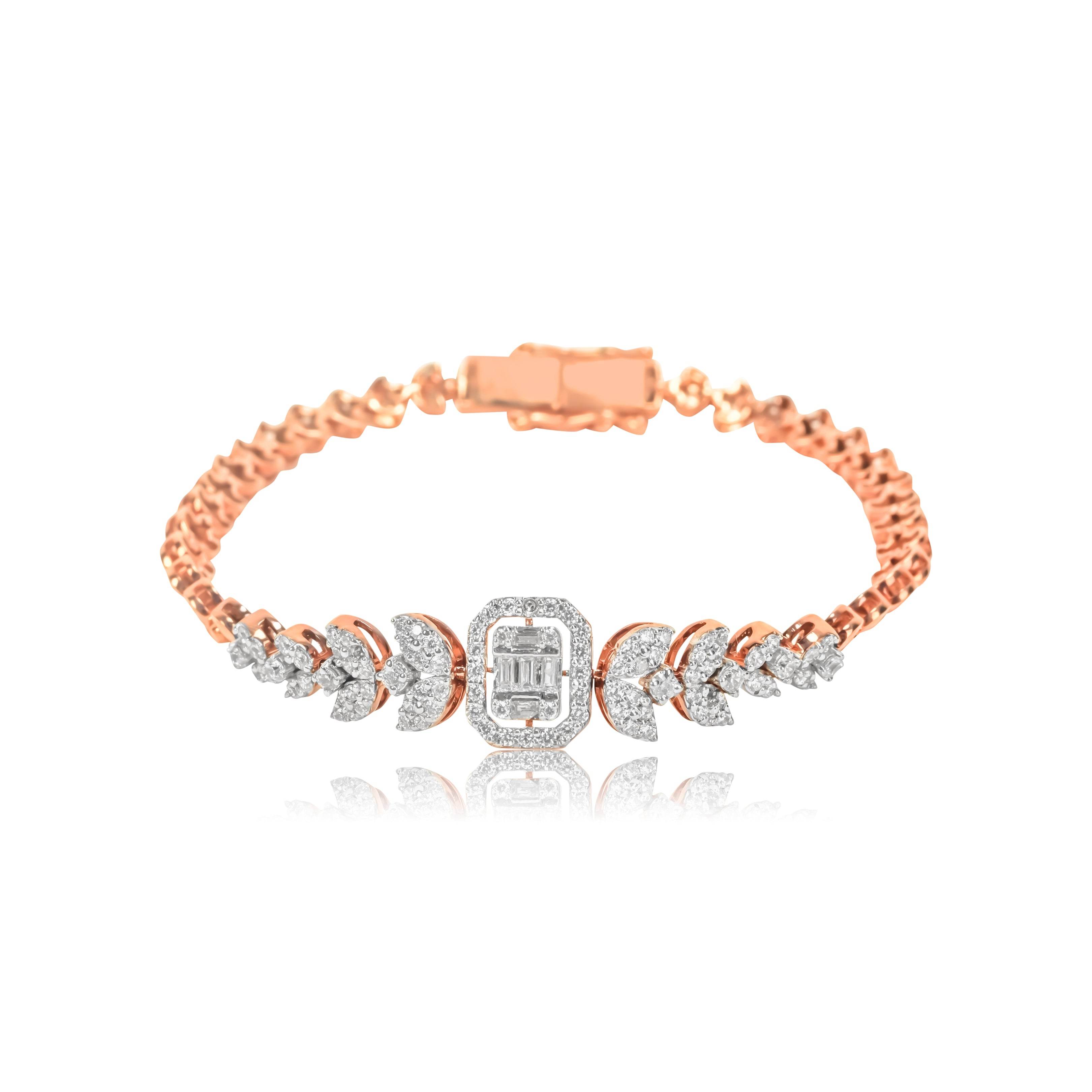 Rose Gold Leaf Diamond Bracelet - Fine One Jewels