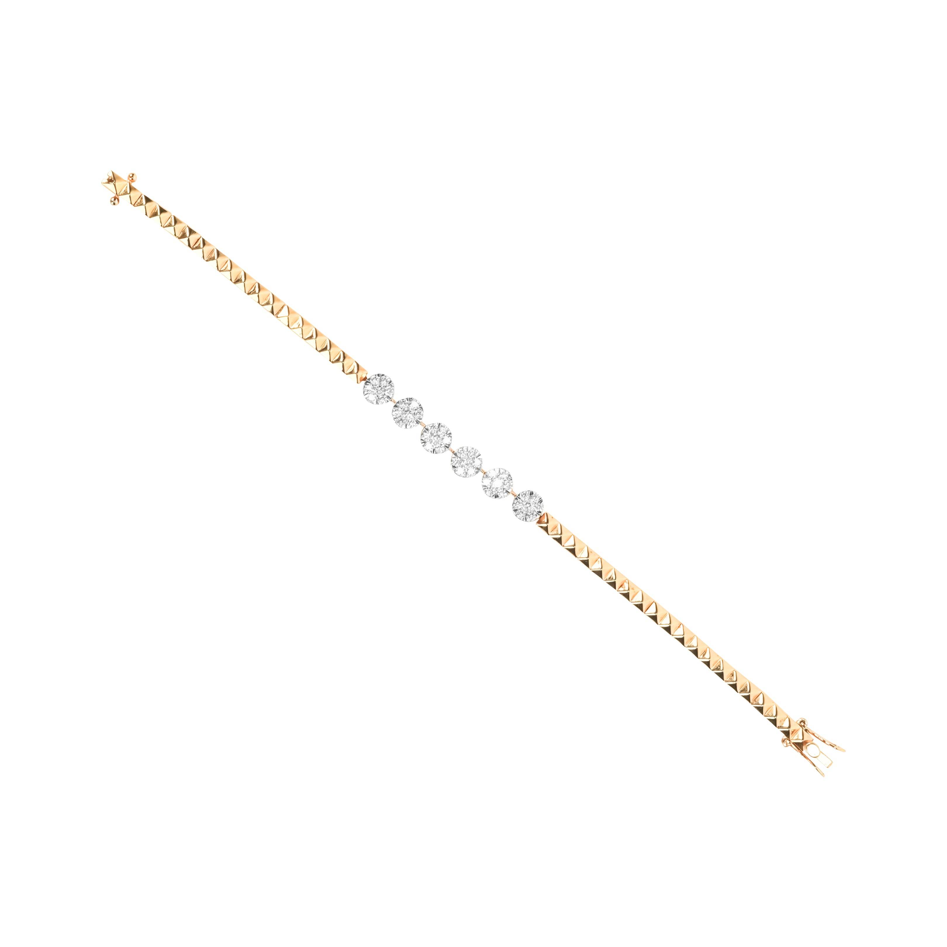 Gold-Tone Textured Bracelet with Genuine Diamonds - Fine One Jewels