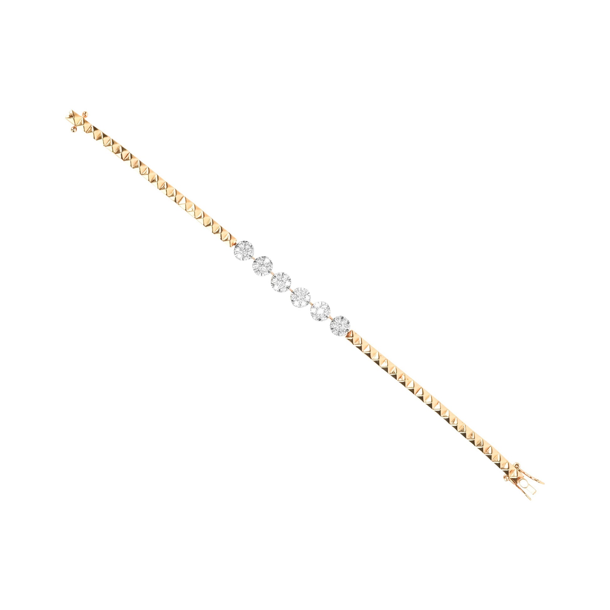 Gold-Tone Textured Bracelet with Genuine Diamonds - Fine One Jewels