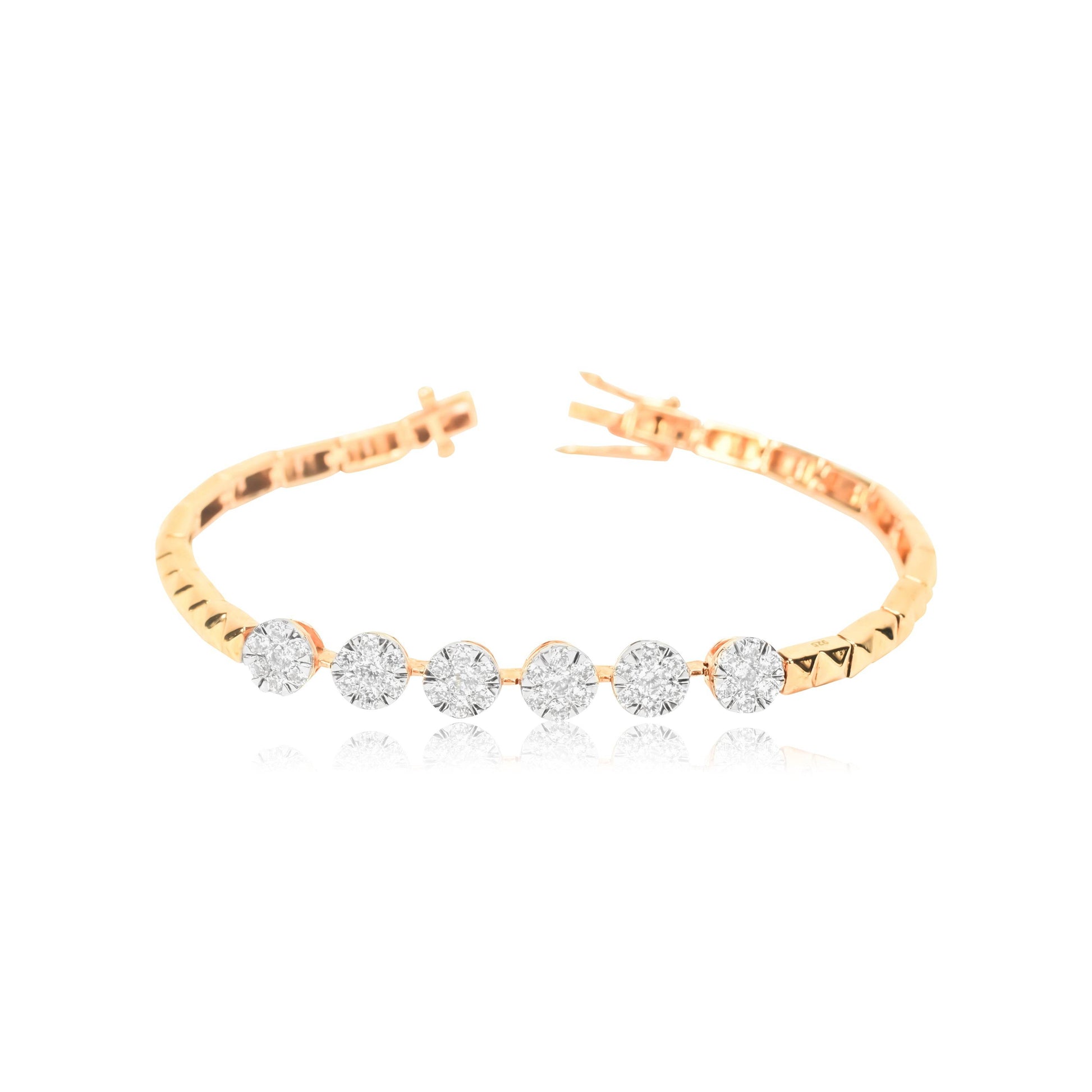 Gold-Tone Textured Bracelet with Genuine Diamonds - Fine One Jewels