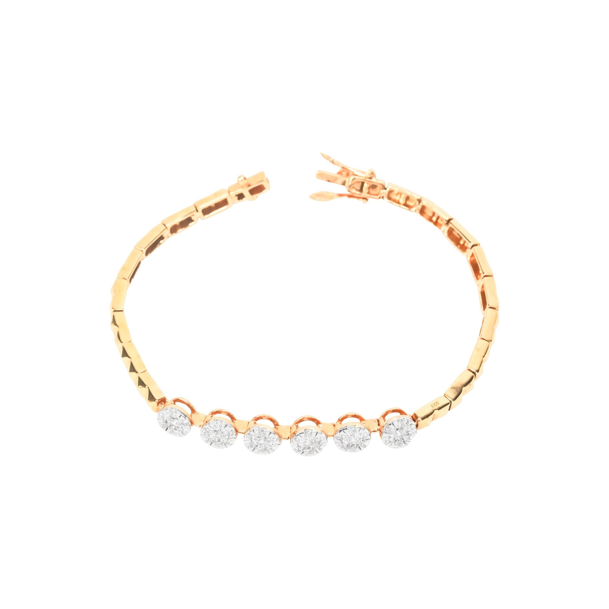 Gold-Tone Textured Bracelet with Genuine Diamonds - Fine One Jewels
