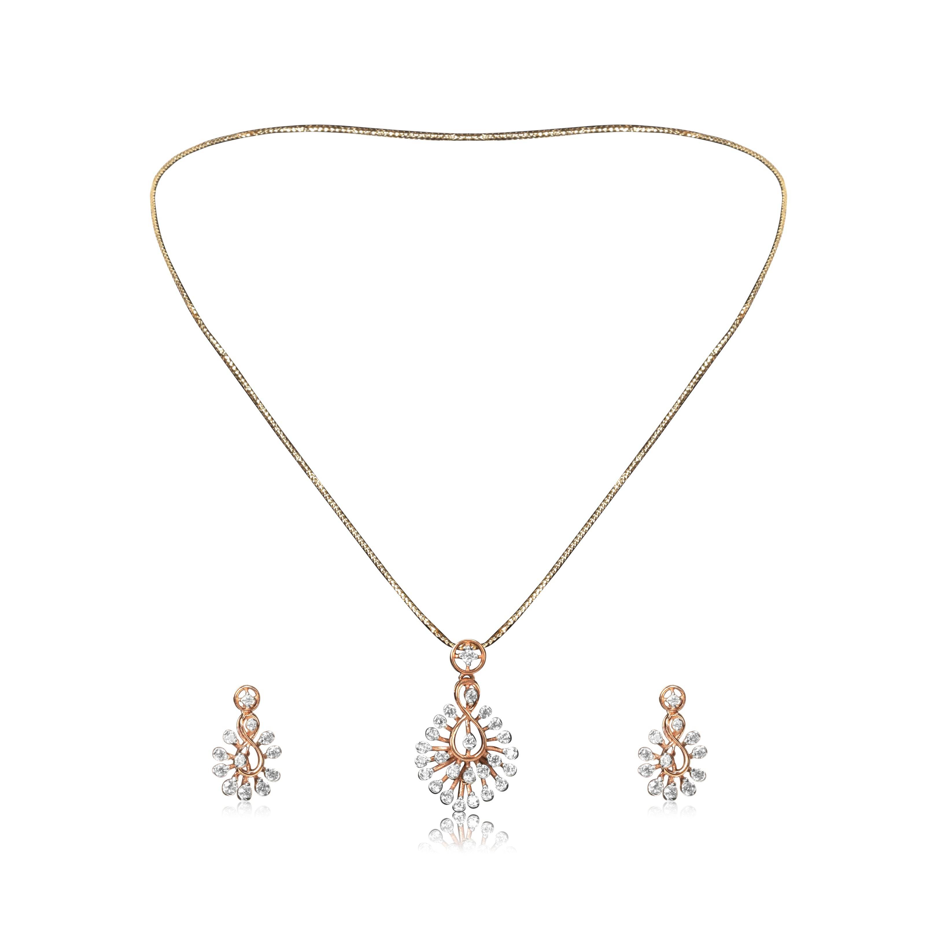 Teardrop Gold Necklace Set with Pure Diamond - Fine One Jewels