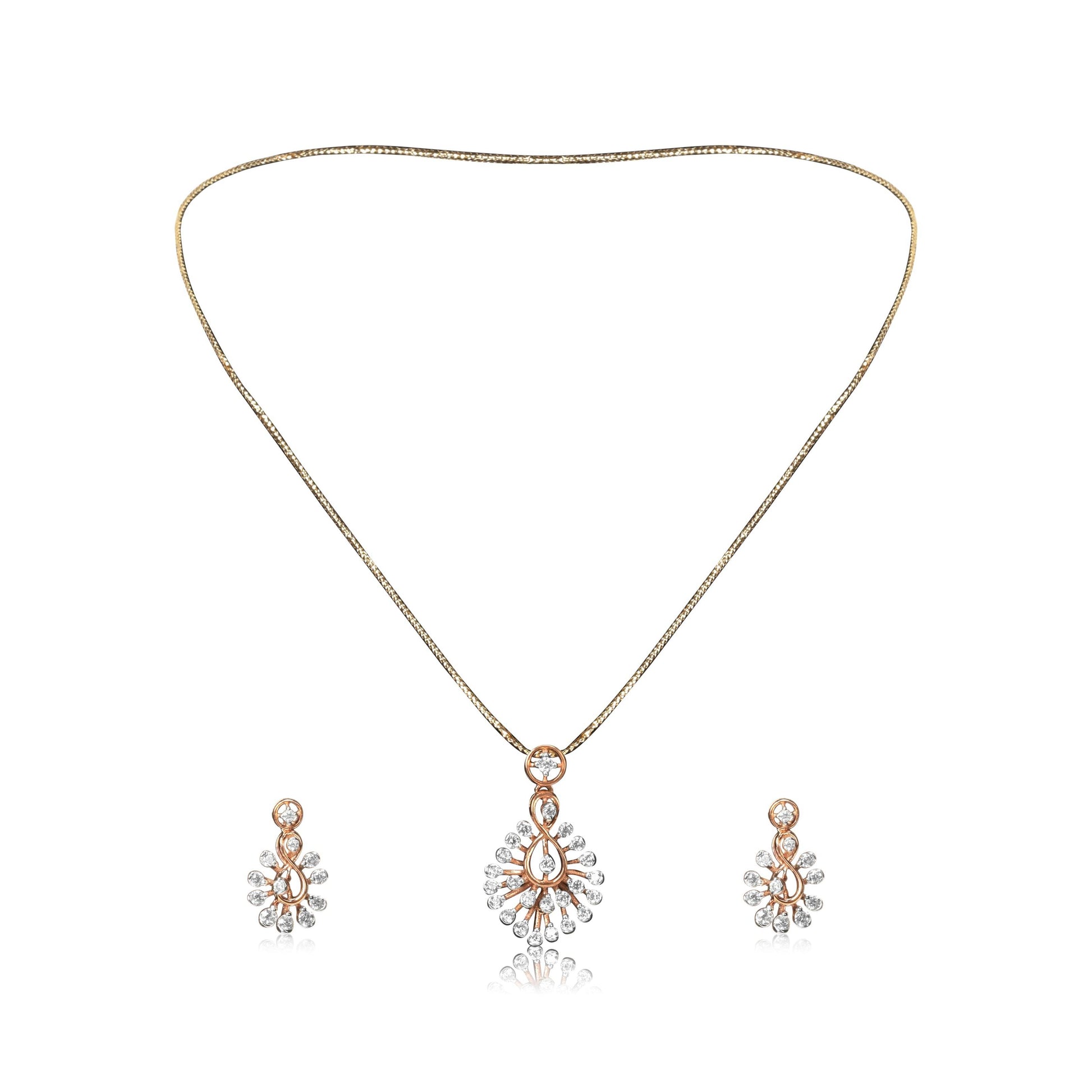 Teardrop Gold Necklace Set with Pure Diamond - Fine One Jewels