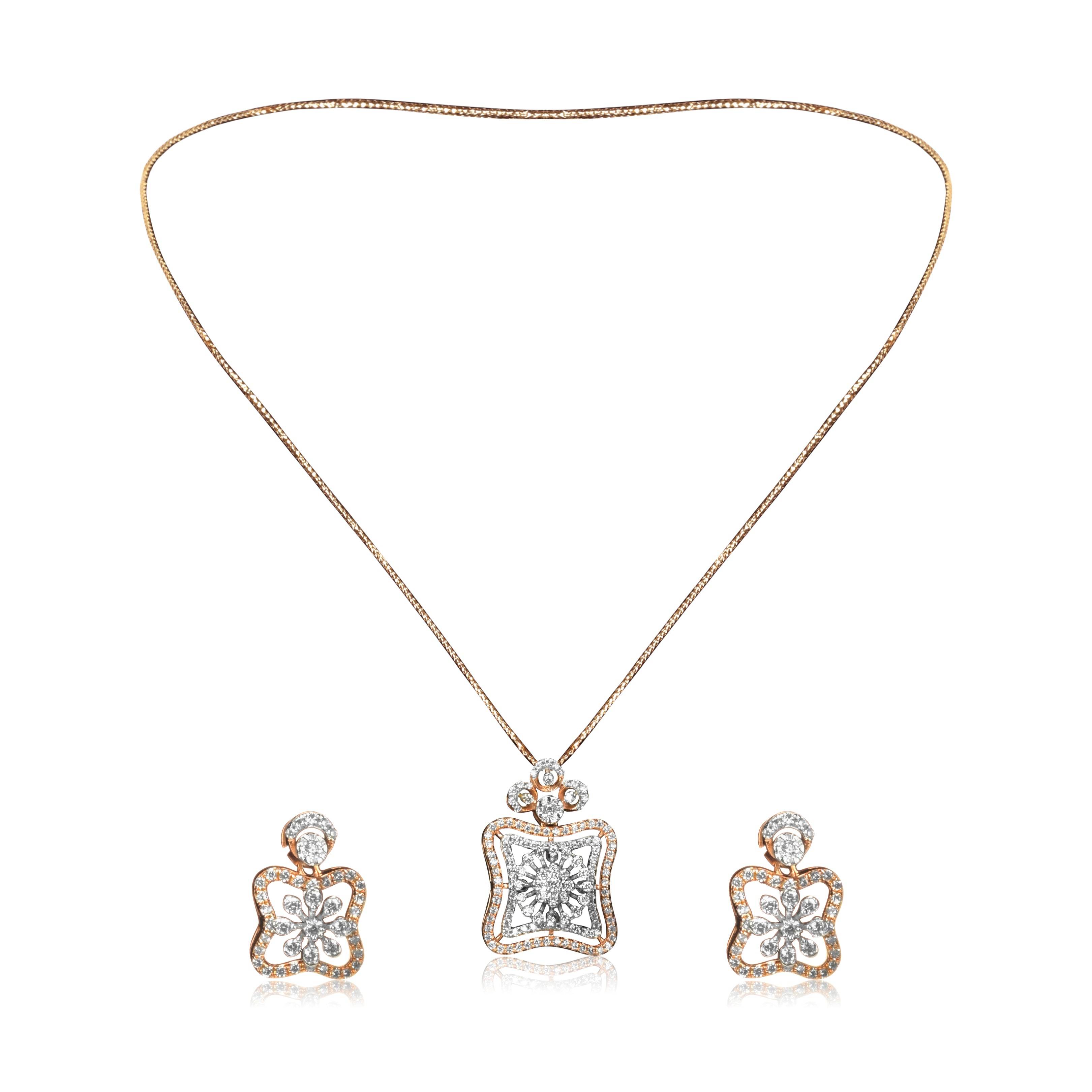 Sparkling Floral Pendant Earrings Set - Fine One Jewels