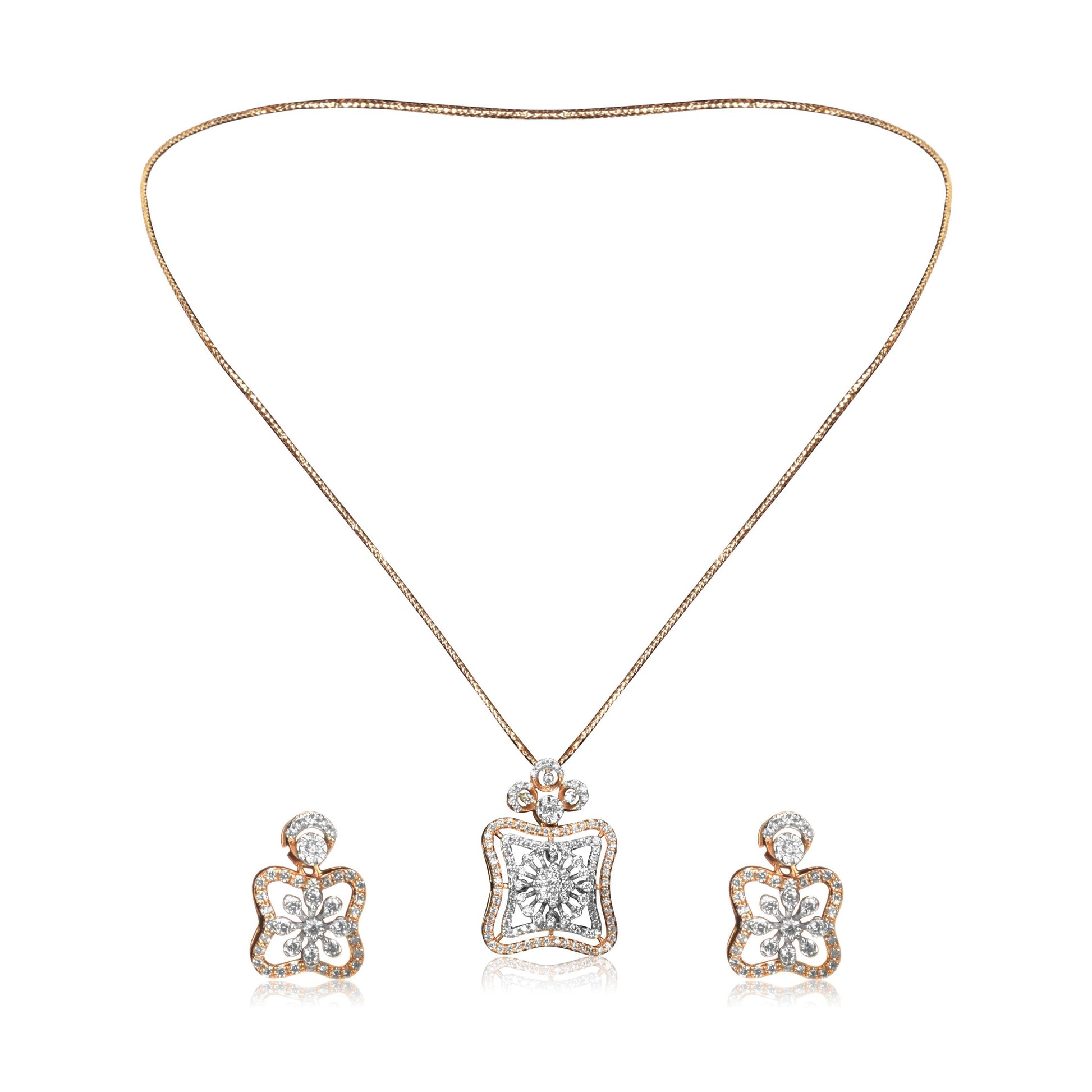 Sparkling Floral Pendant Earrings Set - Fine One Jewels