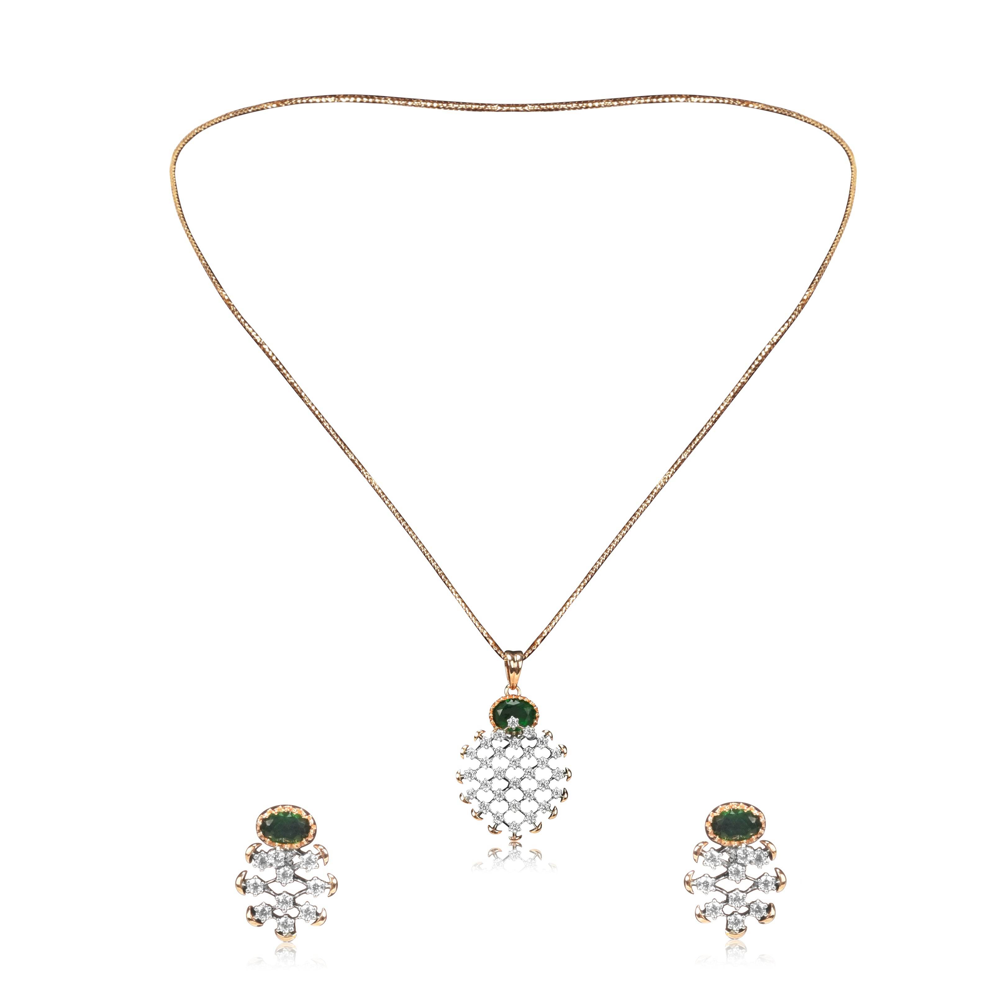 Gold Finish Emerald Stone Necklace Set - Fine One Jewels