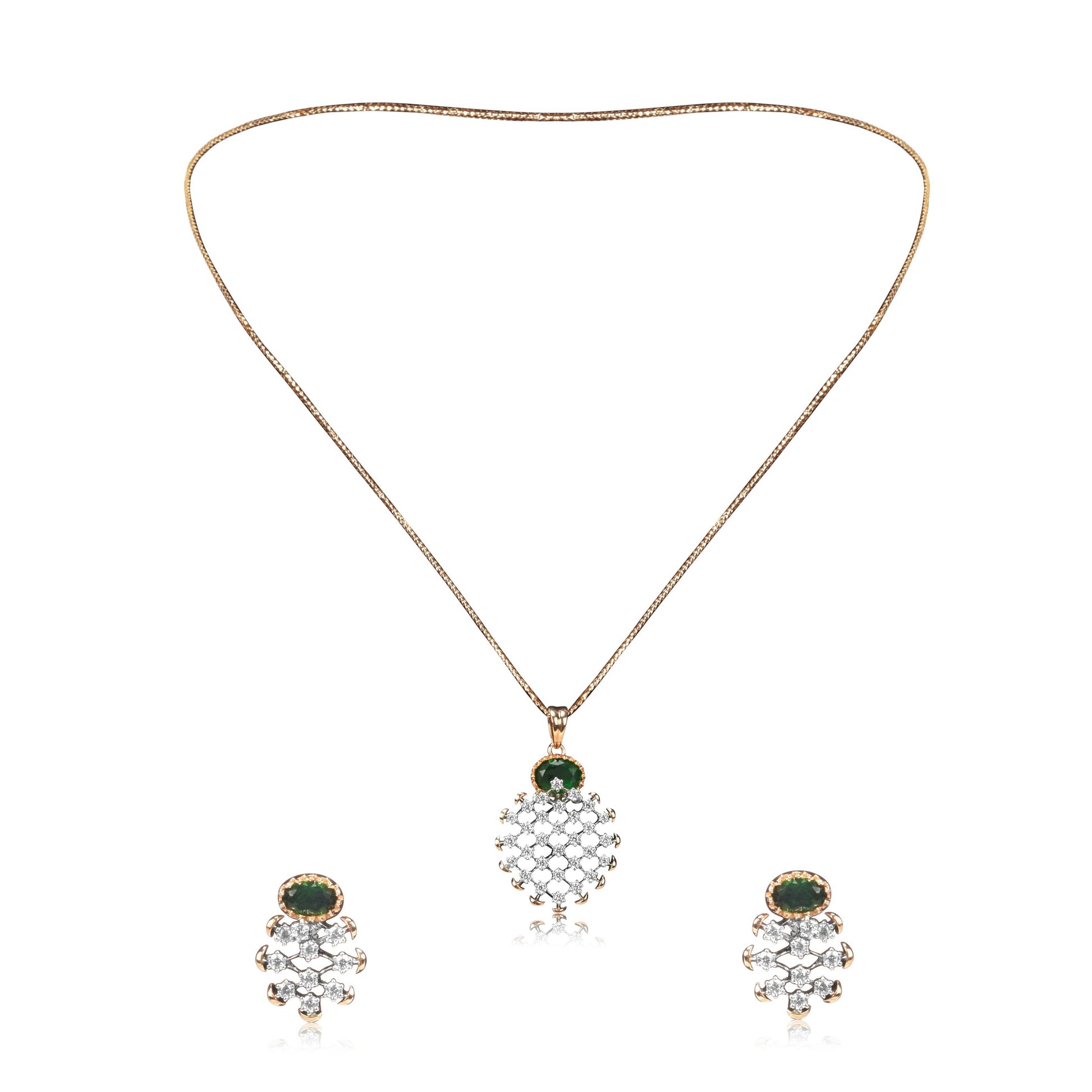 Gold Finish Emerald Stone Necklace Set - Fine One Jewels
