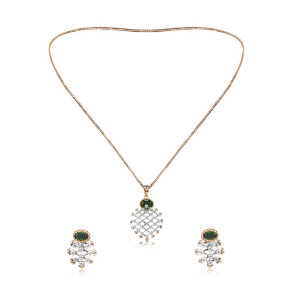 Gold Finish Emerald Stone Necklace Set - Fine One Jewels
