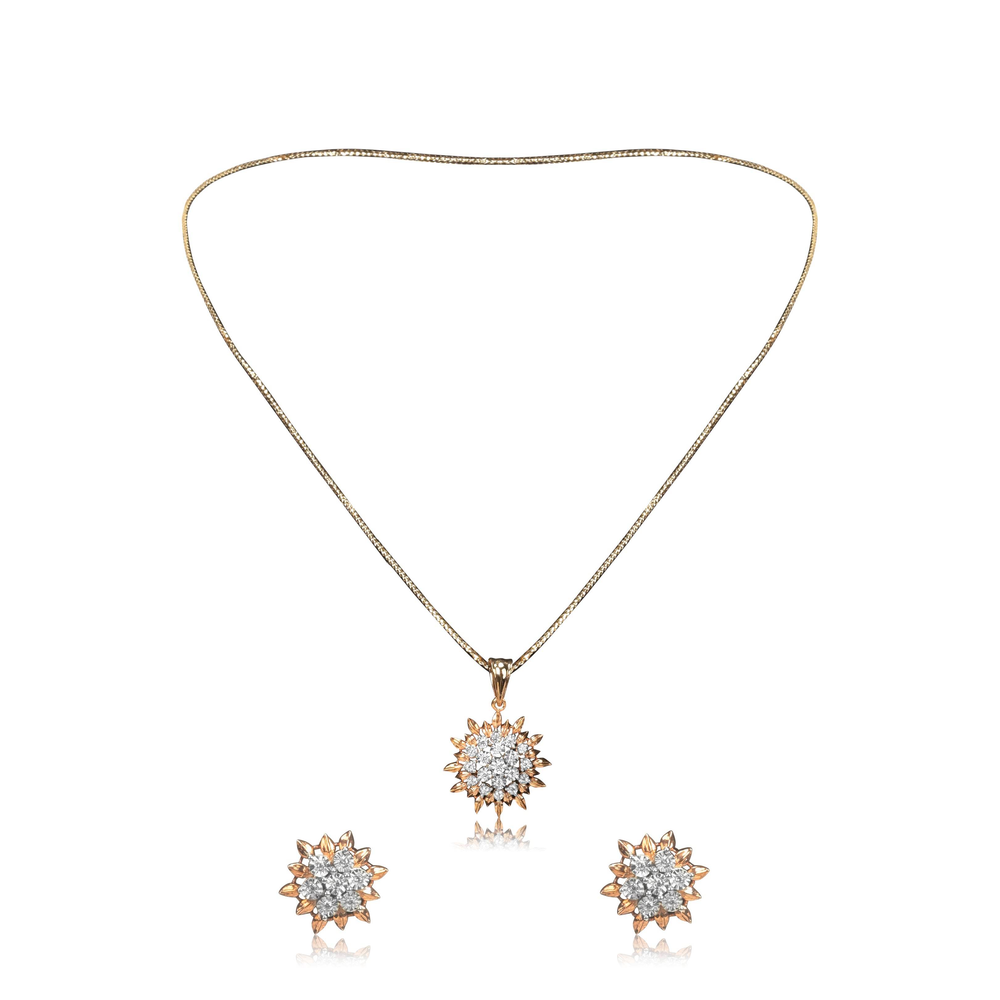 Floral Gold Necklace Set with Diamond Stones - Fine One Jewels