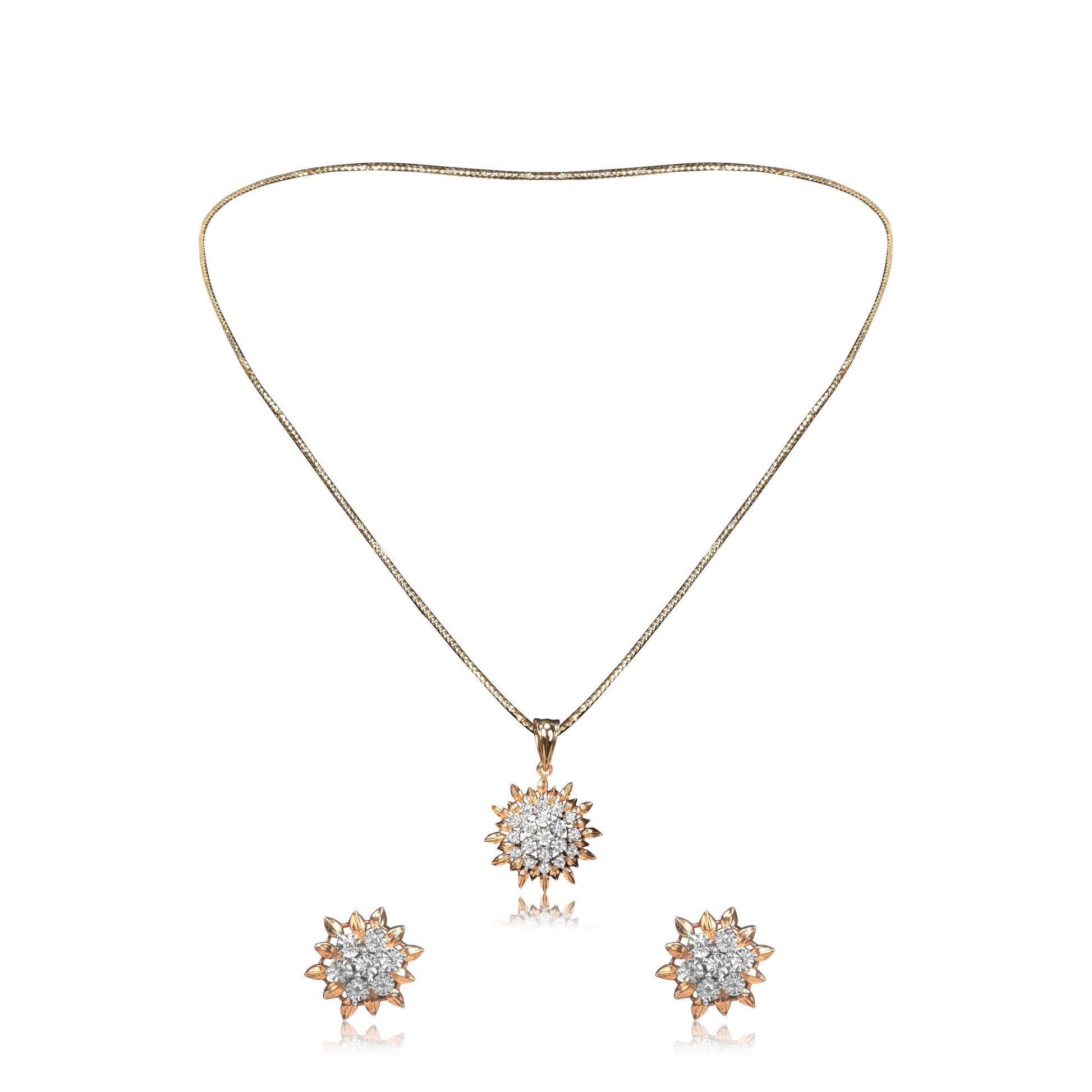 Floral Gold Necklace Set with Diamond Stones - Fine One Jewels