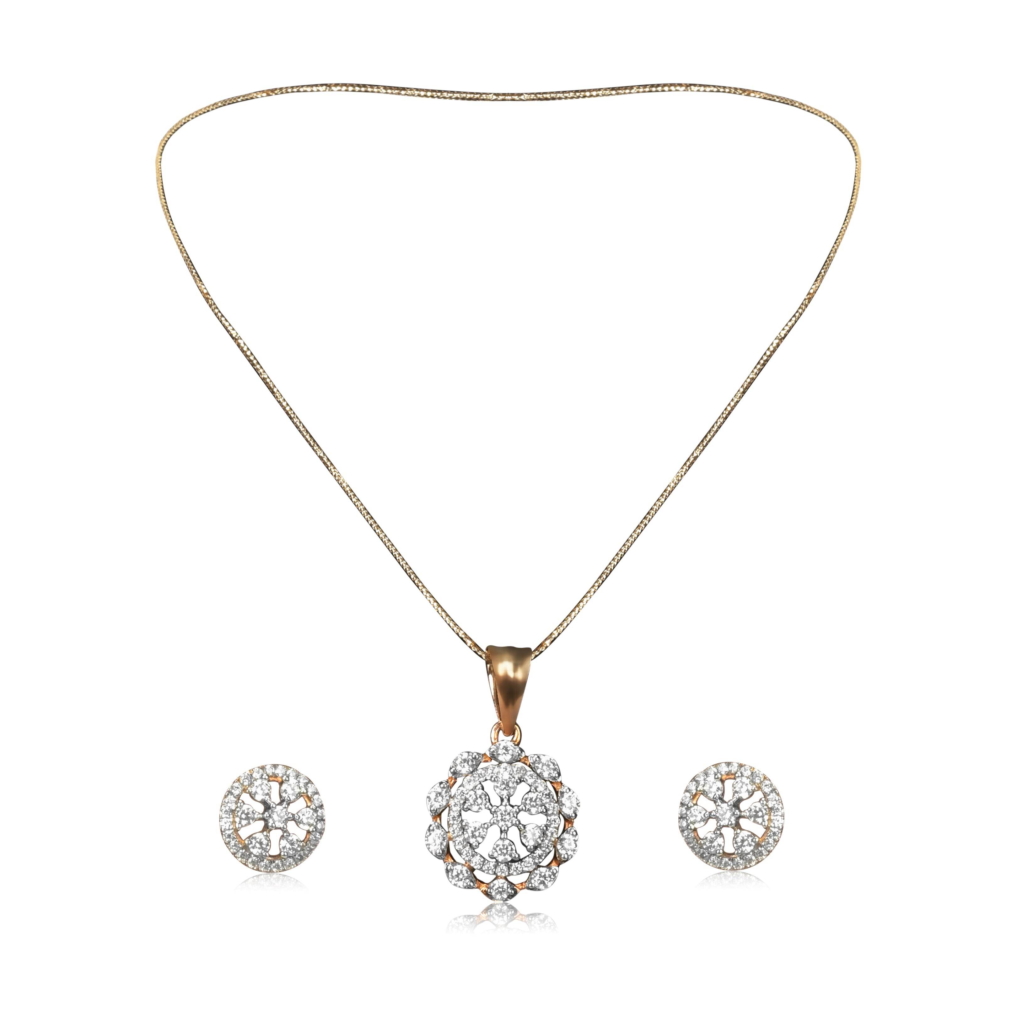 Floral Diamond Pendant and Earrings Set - Fine One Jewels
