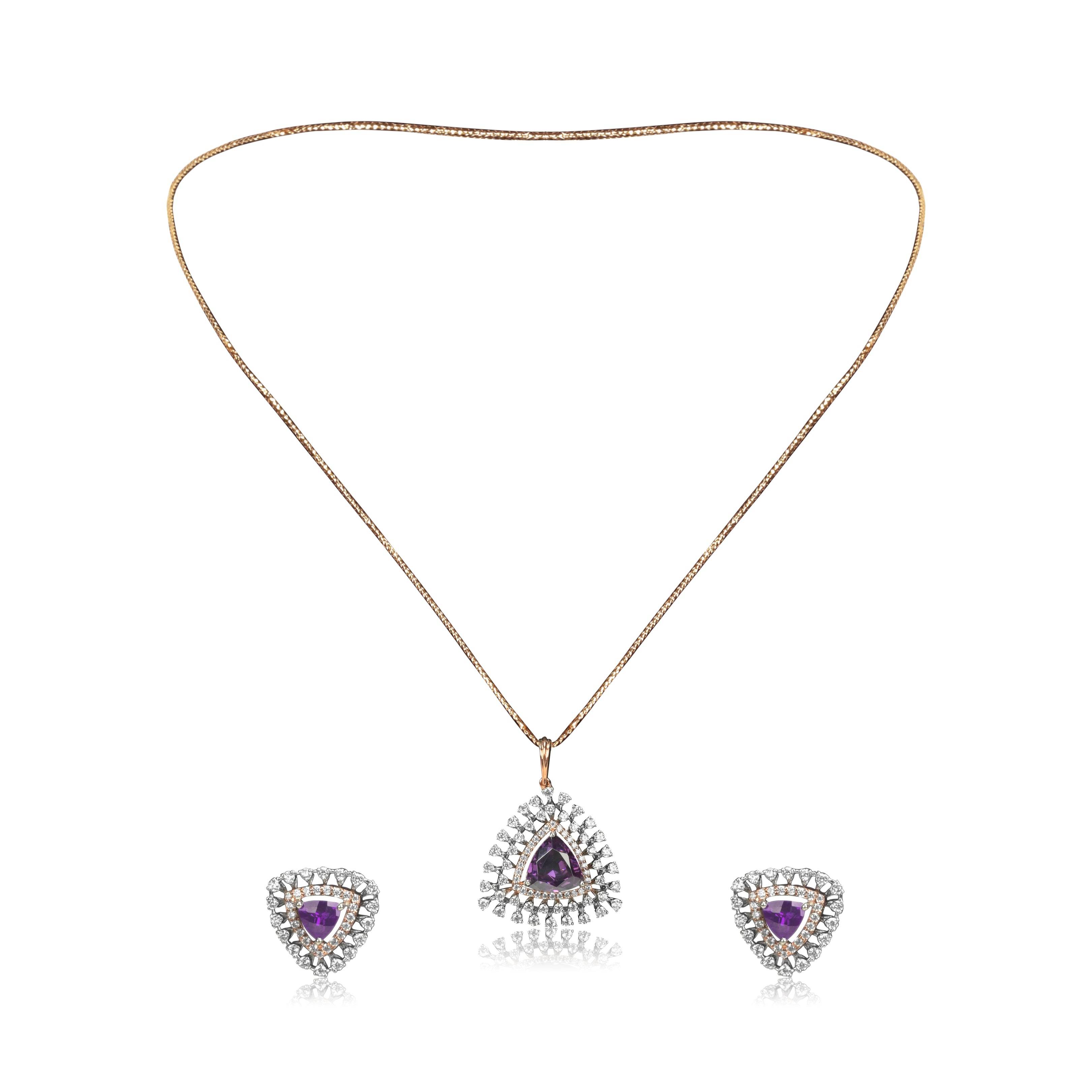 Triangle Purple Stone Gold Necklace Set for Women - Fine One Jewels