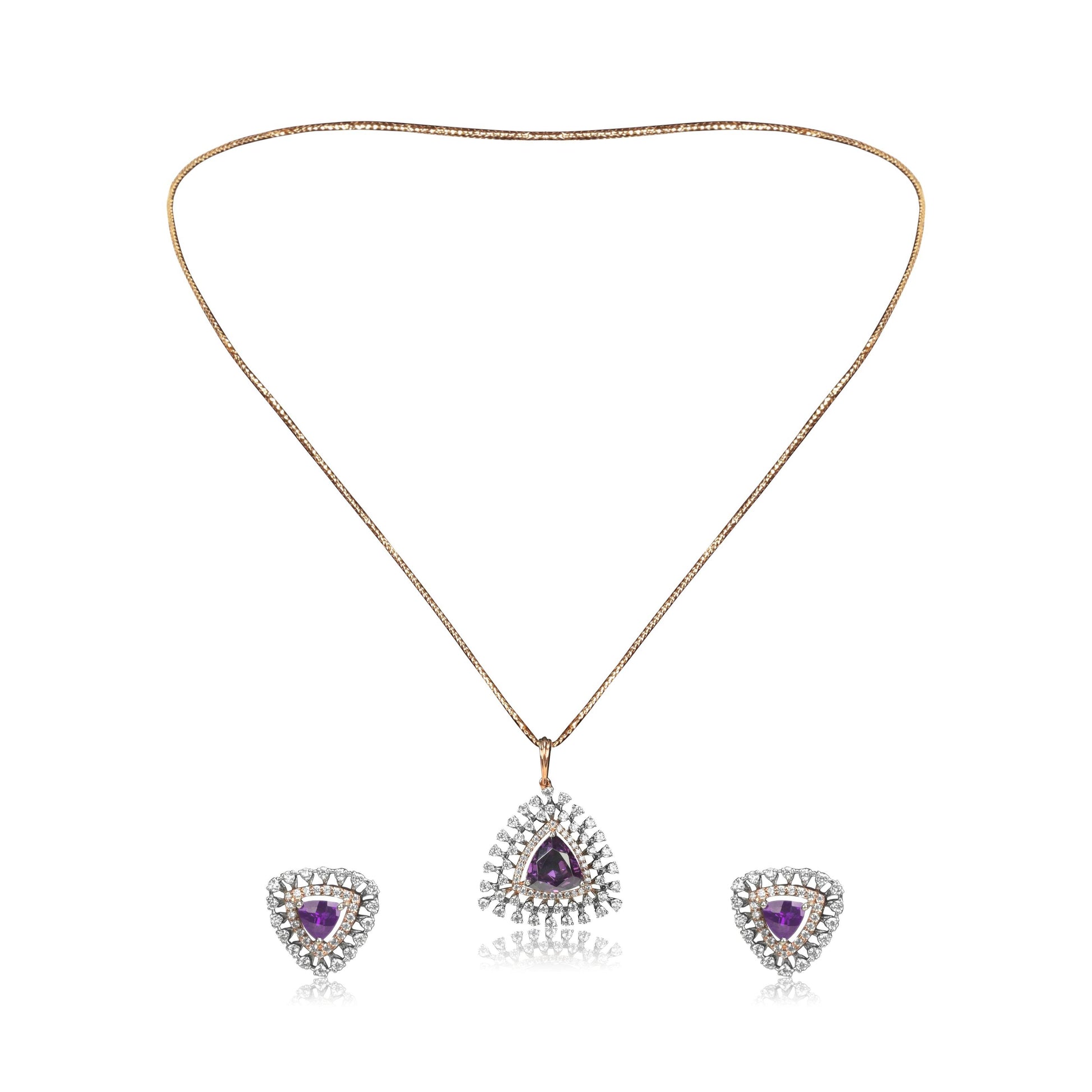 Triangle Purple Stone Gold Necklace Set for Women - Fine One Jewels