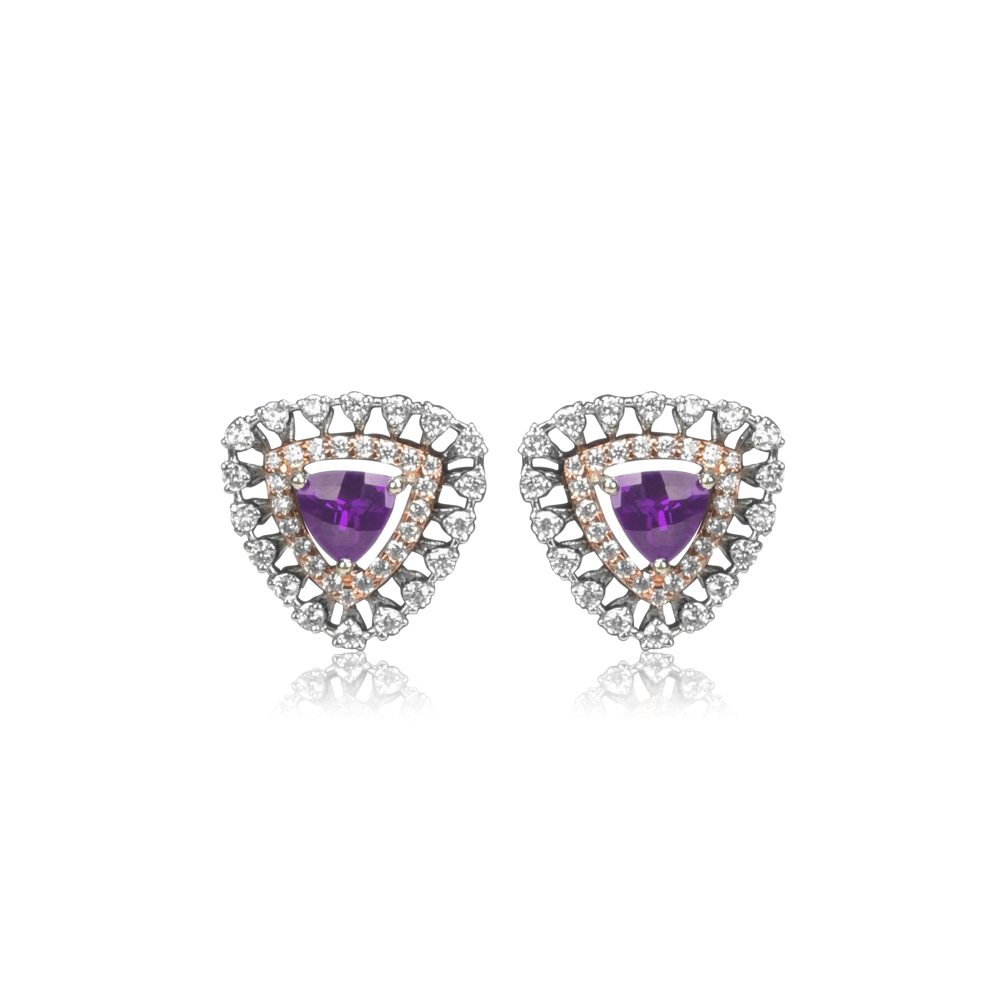 Triangle Purple Stone Gold Necklace Set for Women - Fine One Jewels