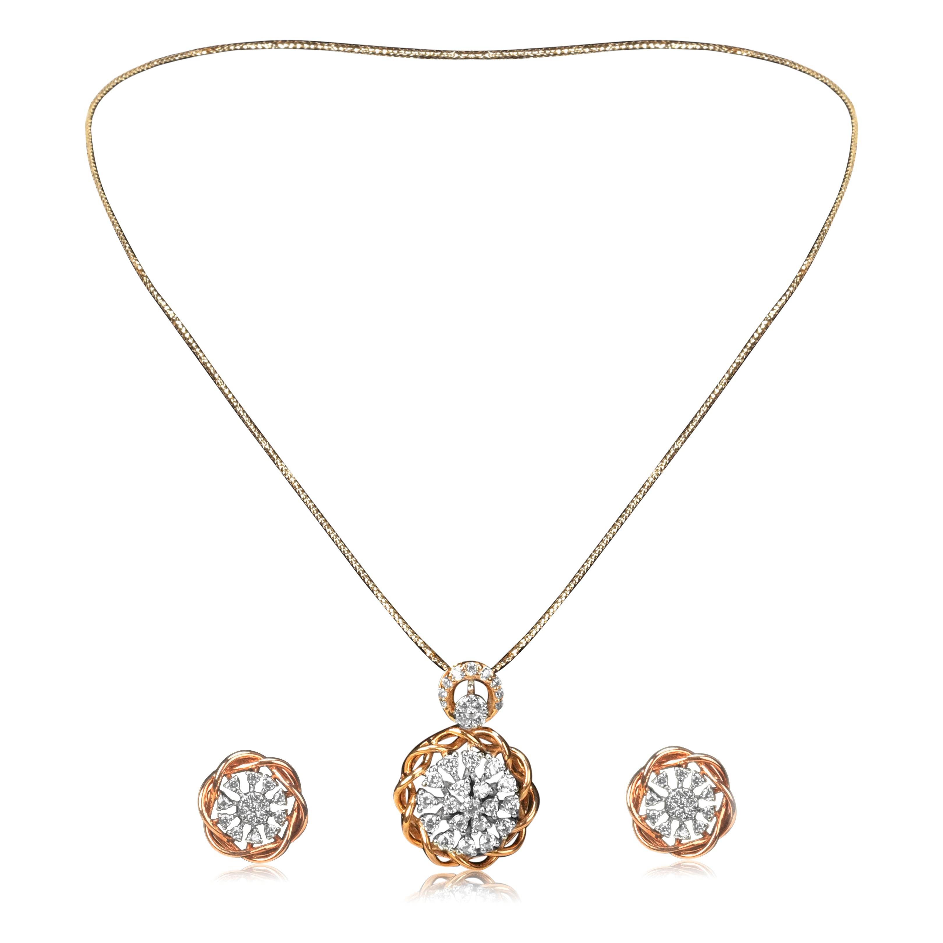 Rose Gold Diamond Pendant Earrings Set - Fine One Jewels