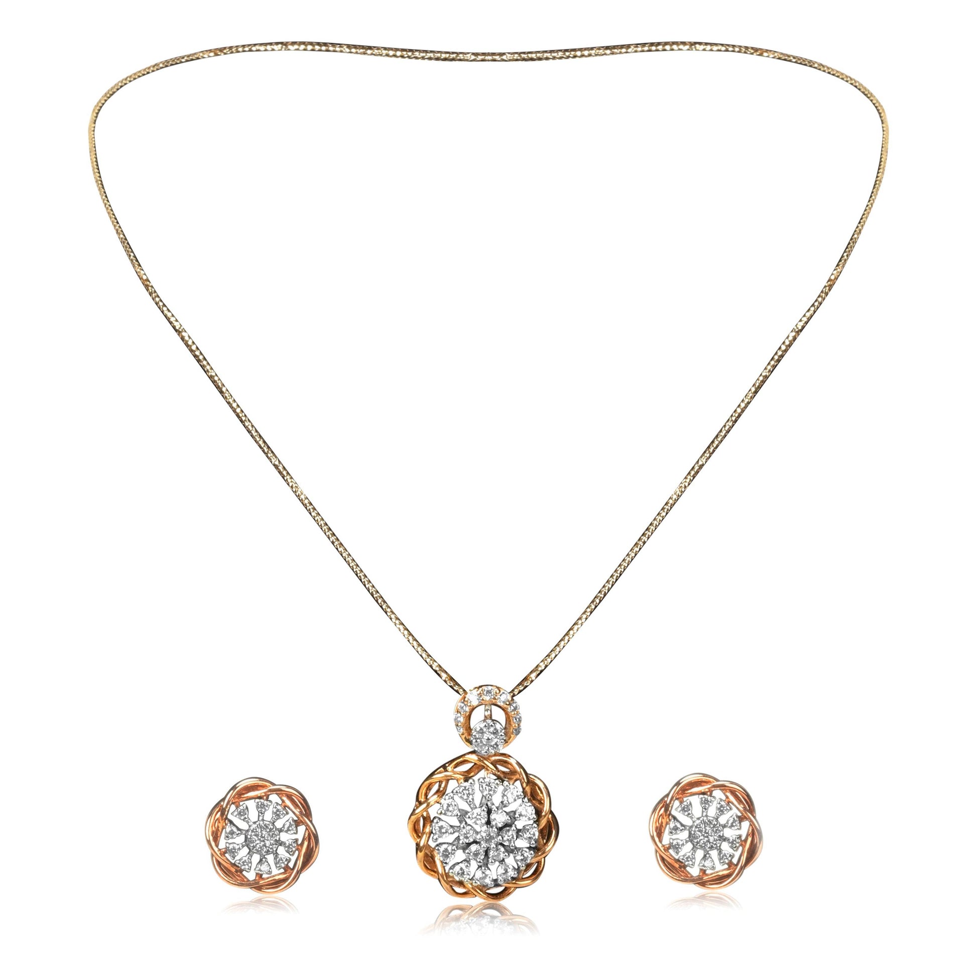 Rose Gold Diamond Pendant Earrings Set - Fine One Jewels
