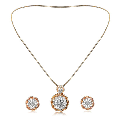 Rose Gold Diamond Pendant Earrings Set - Fine One Jewels