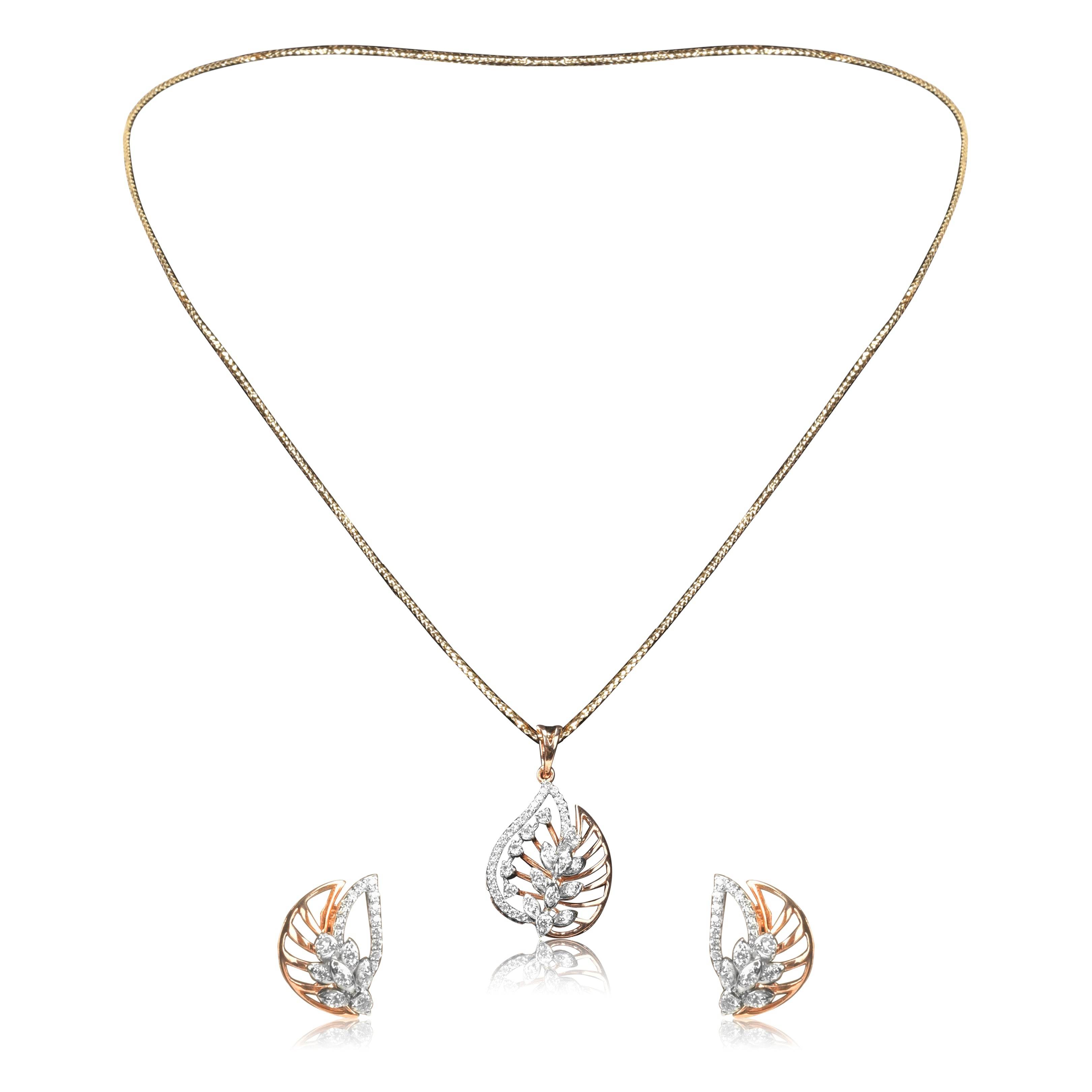 Elegant Leaf Pendant Earrings Set - Fine One Jewels