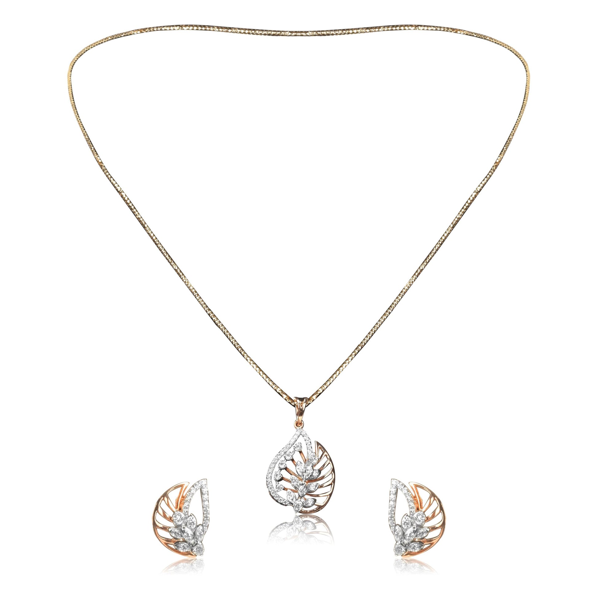 Elegant Leaf Pendant Earrings Set - Fine One Jewels