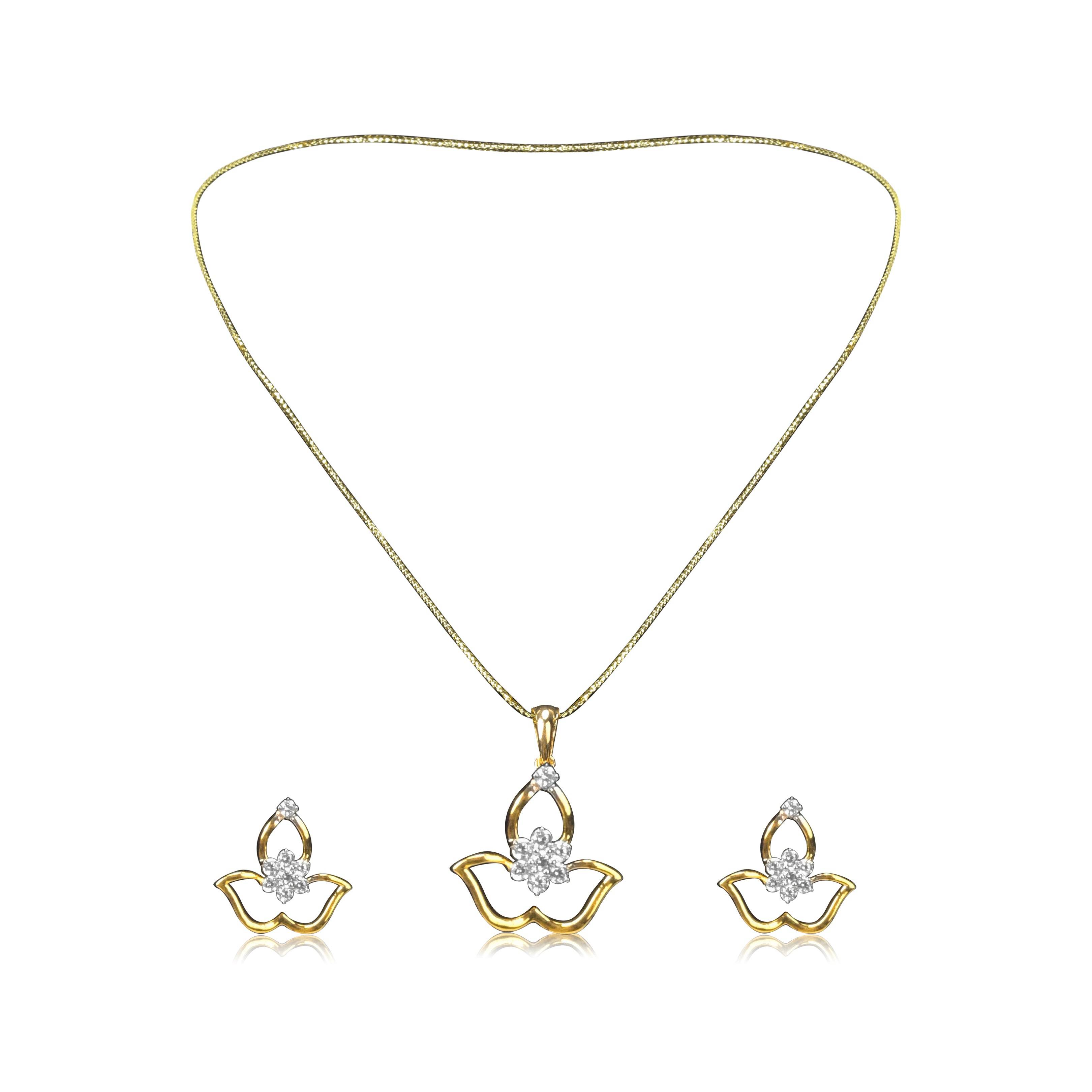 Lotus Design Gold Necklace with Aesthetic Diamond - Fine One Jewels