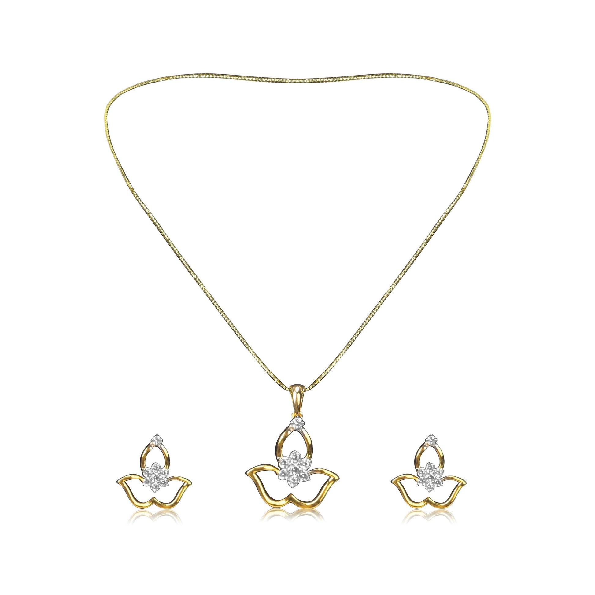 Lotus Design Gold Necklace with Aesthetic Diamond - Fine One Jewels