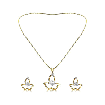 Lotus Design Gold Necklace with Aesthetic Diamond - Fine One Jewels