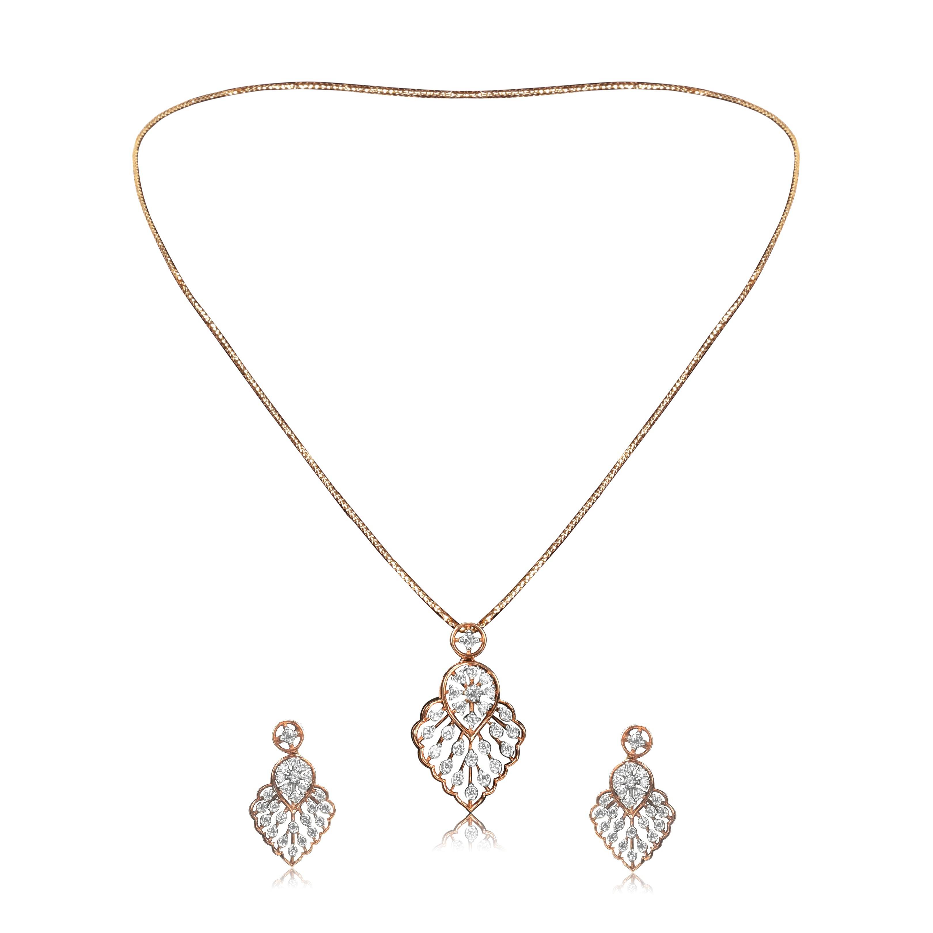 Elegant Leaf Pendant Earrings Set - Fine One Jewels