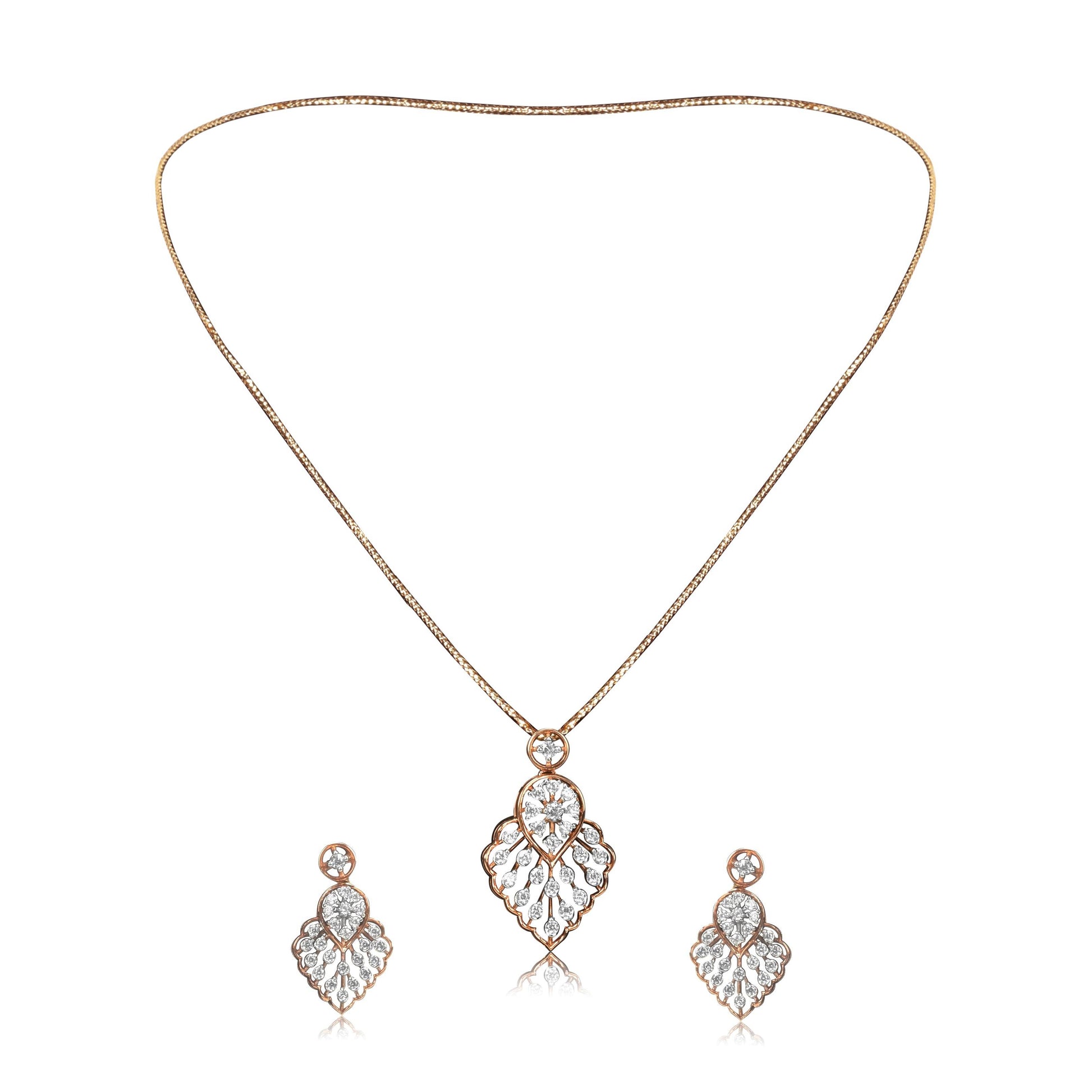 Elegant Leaf Pendant Earrings Set - Fine One Jewels