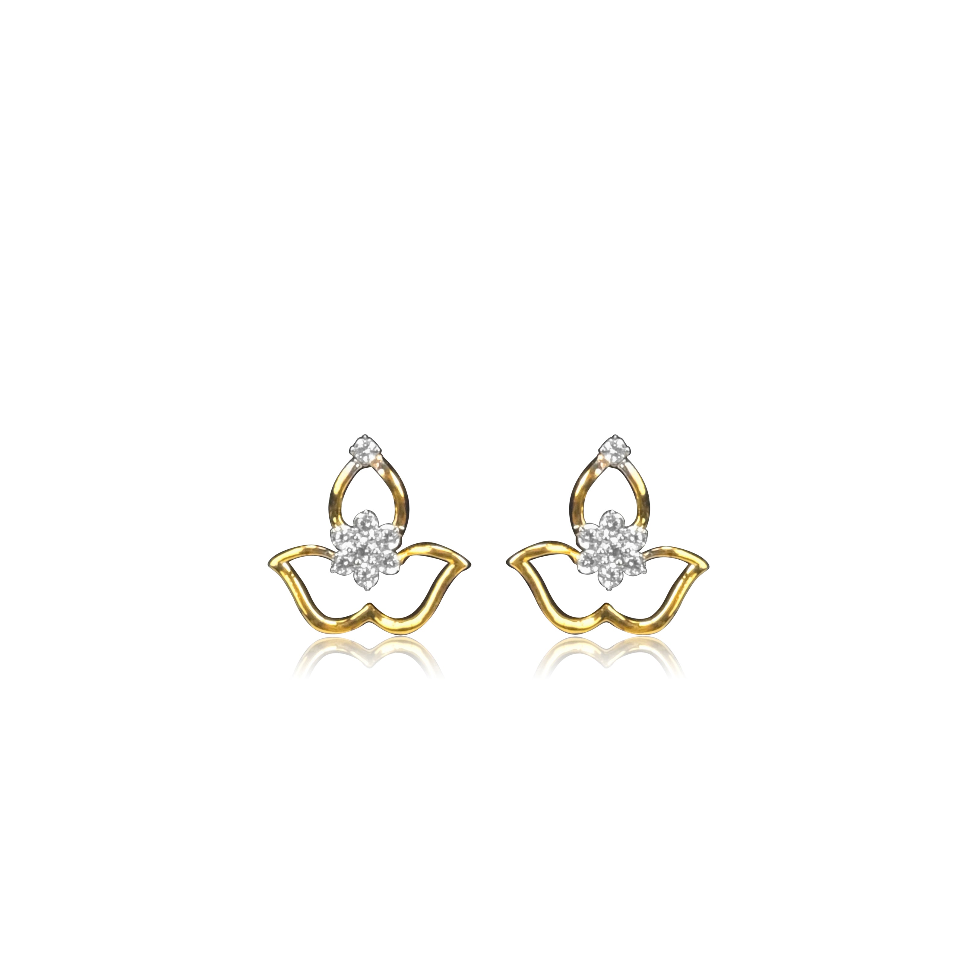 Lotus Design Gold Earrings with Pure Aesthetic Diamond