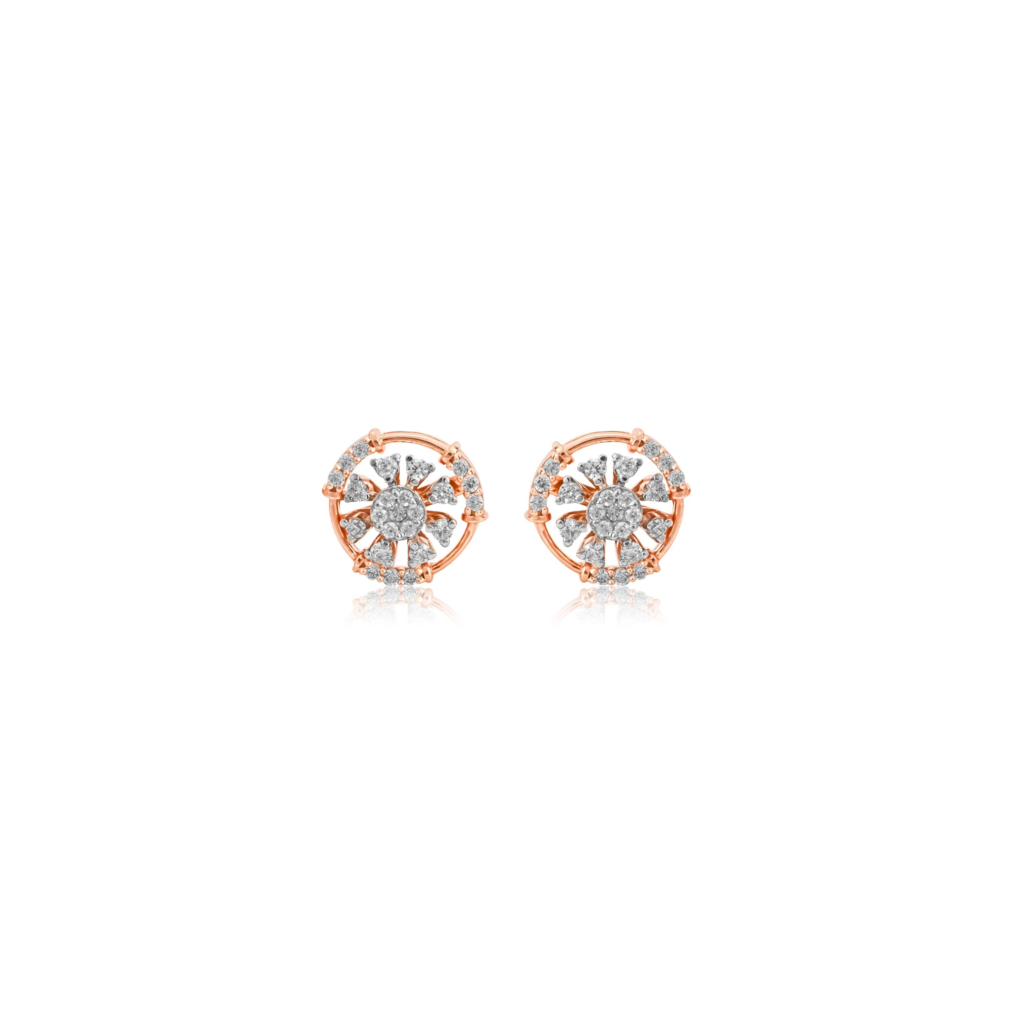 Sunflower Spark Diamond Stud Earrings in Rose Gold - Fine One Jewels