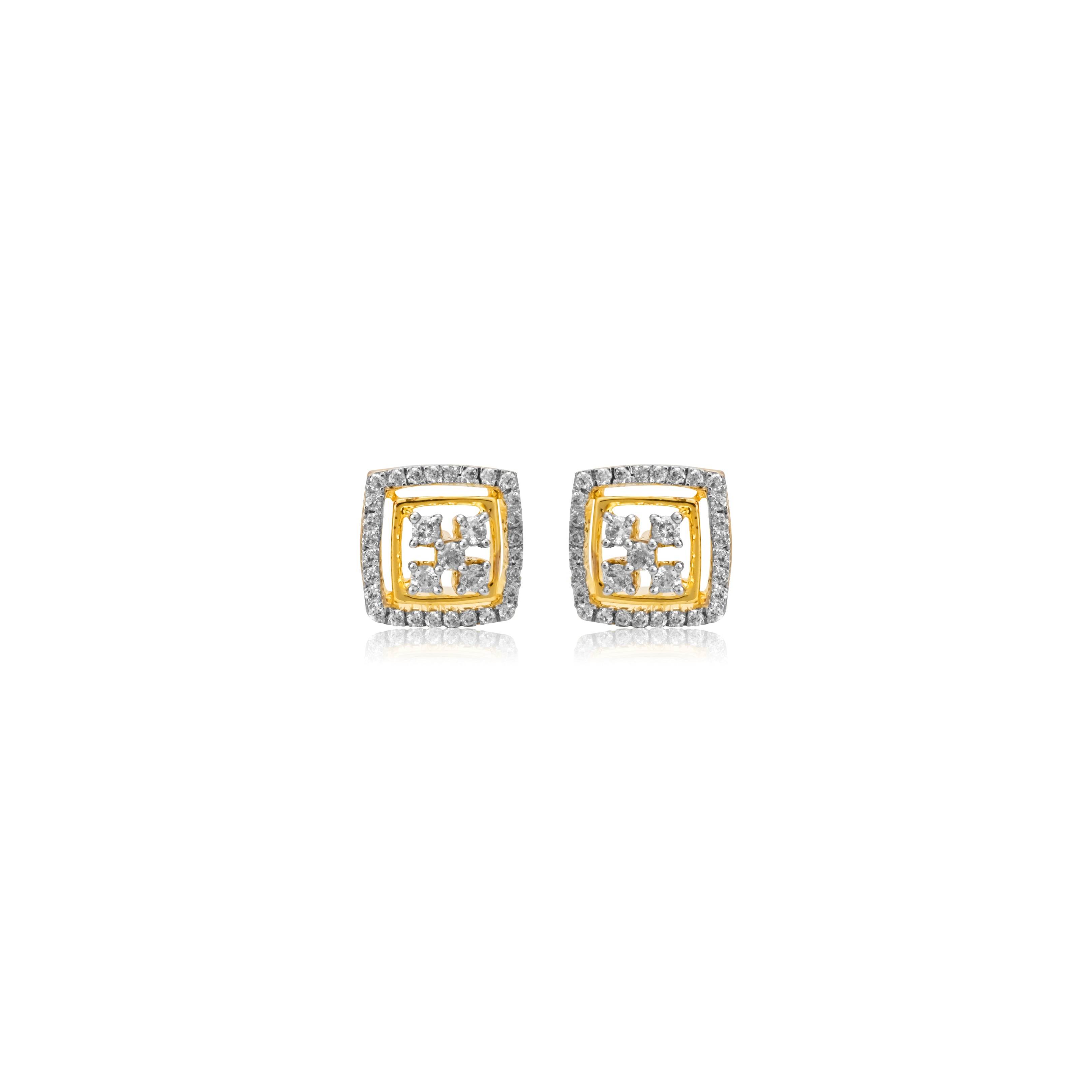 Geometric Gold Diamond Stud Earrings - Fine One Jewels