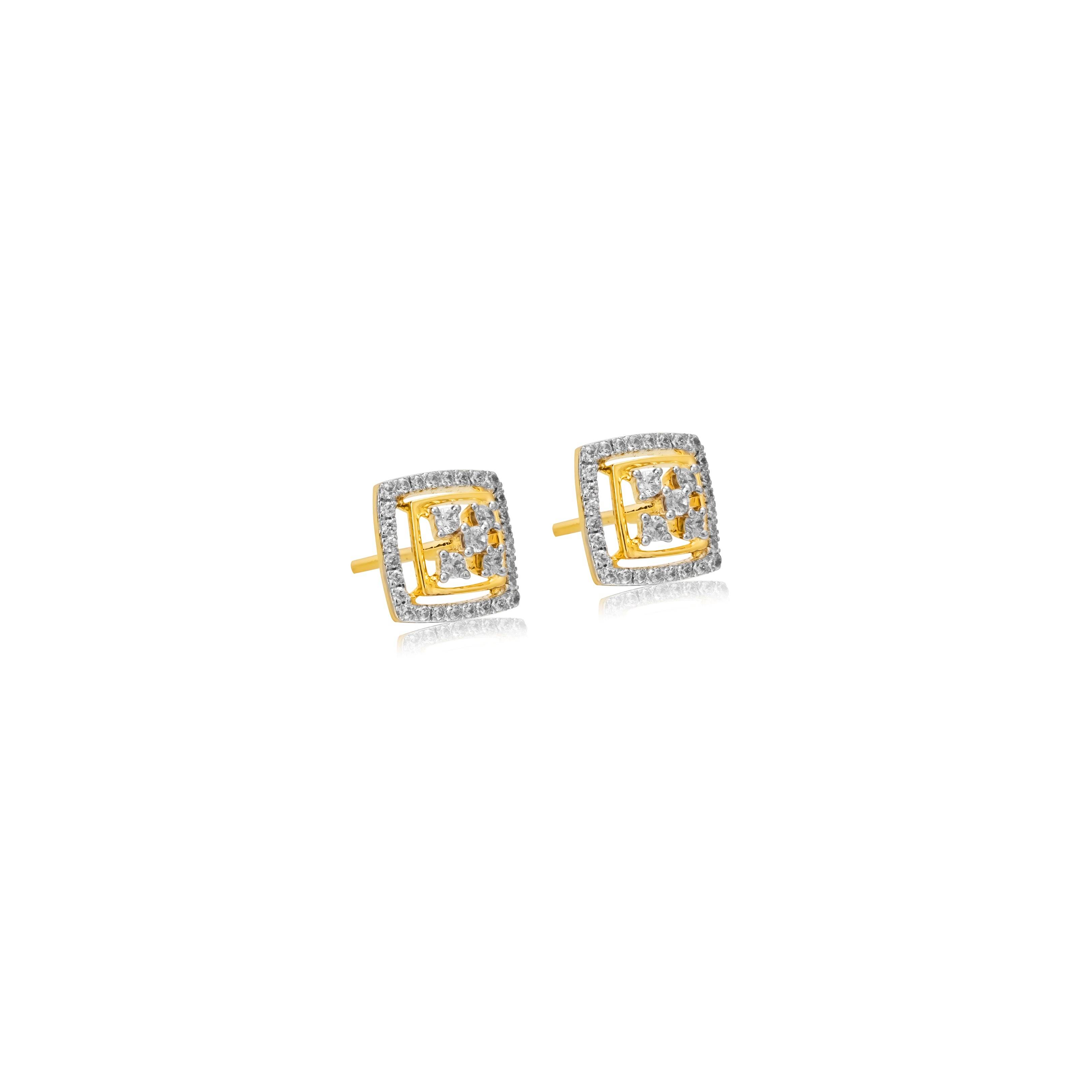 Geometric Gold Diamond Stud Earrings - Fine One Jewels