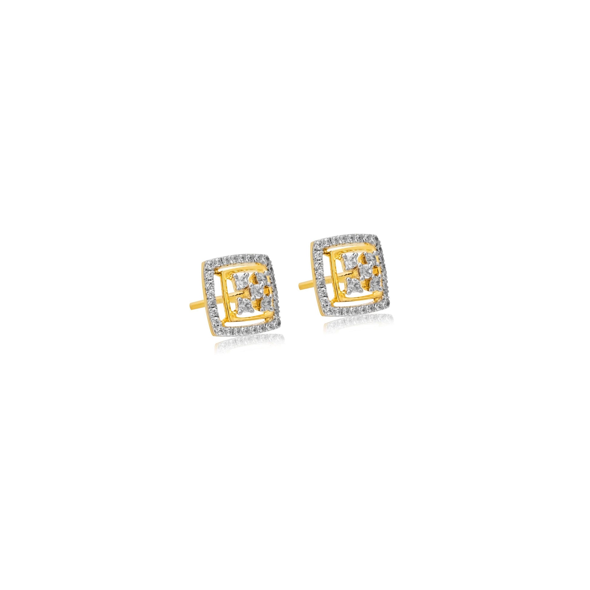 Geometric Gold Diamond Stud Earrings - Fine One Jewels