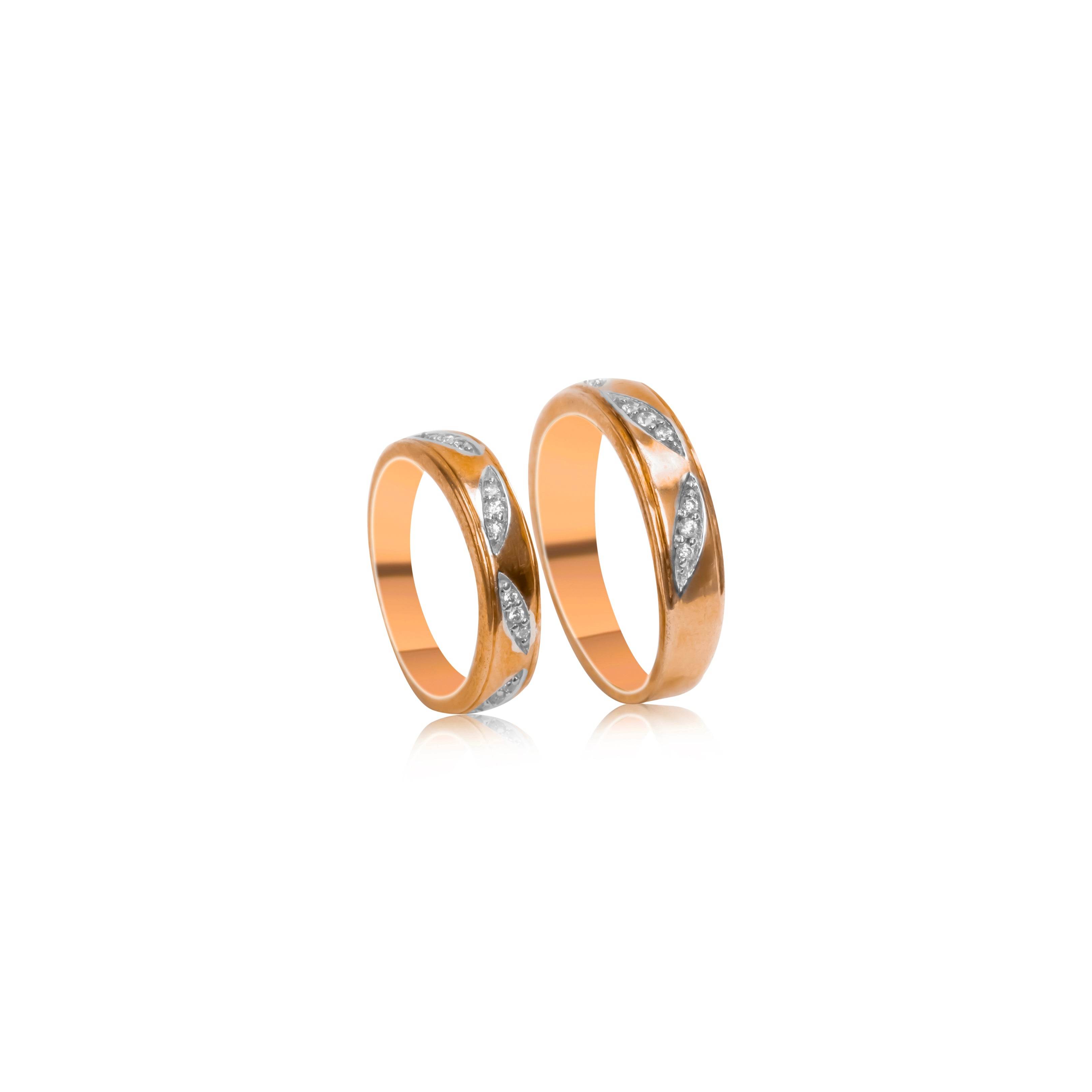 Leaf Pattern Diamond Gold Couple Ring Set - Fine One Jewels