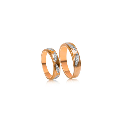 Leaf Pattern Diamond Gold Couple Ring Set - Fine One Jewels