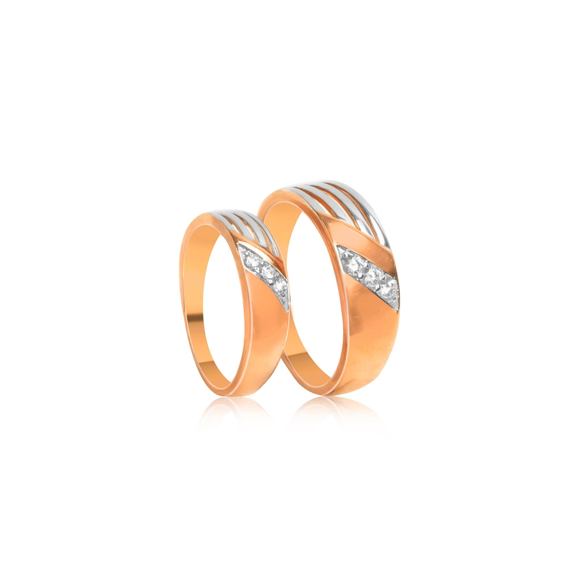 Dual Tone Diagonal Diamond Couple Ring Set - Fine One Jewels