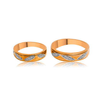 Leaf Pattern Diamond Gold Couple Ring Set - Fine One Jewels