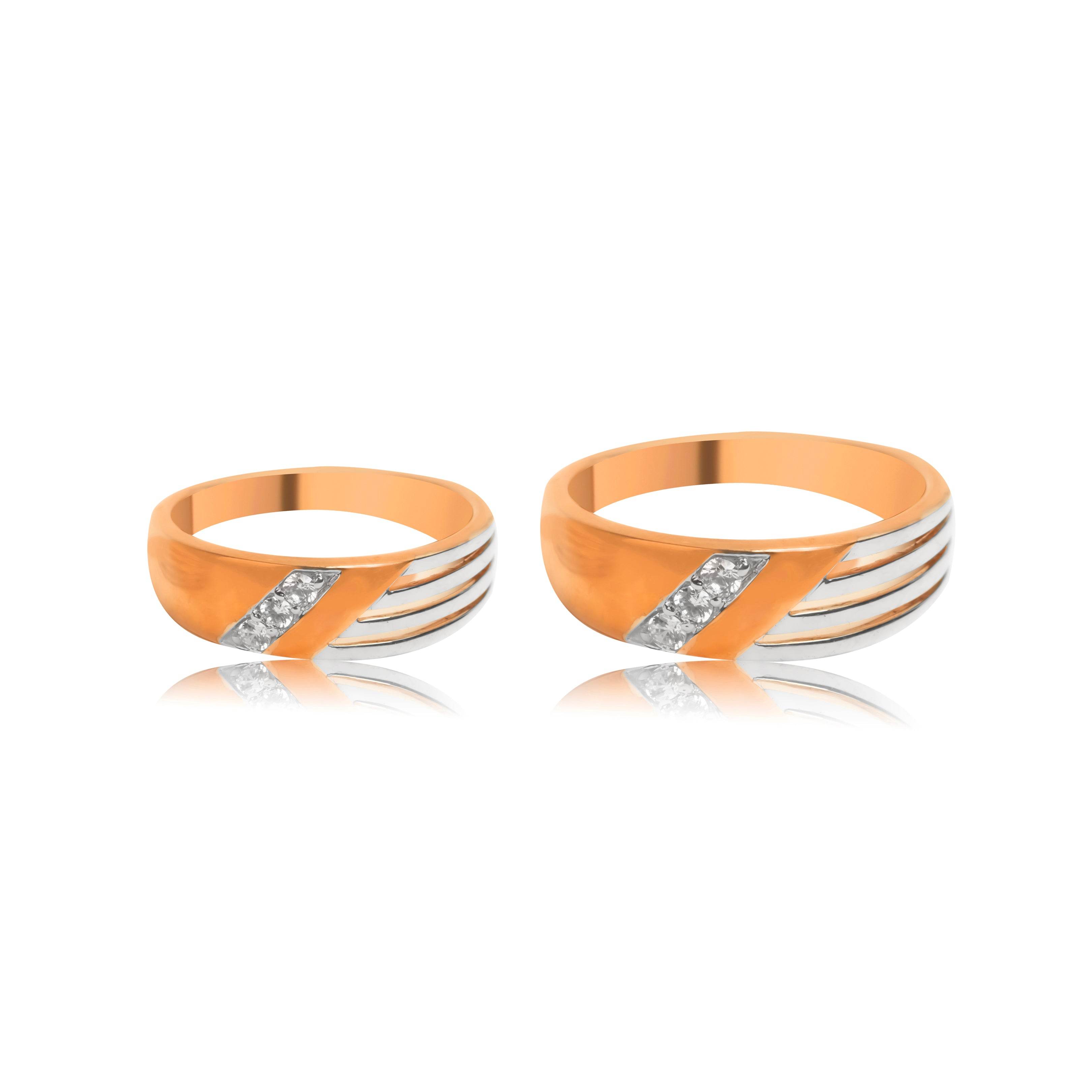 Dual Tone Diagonal Diamond Couple Ring Set - Fine One Jewels