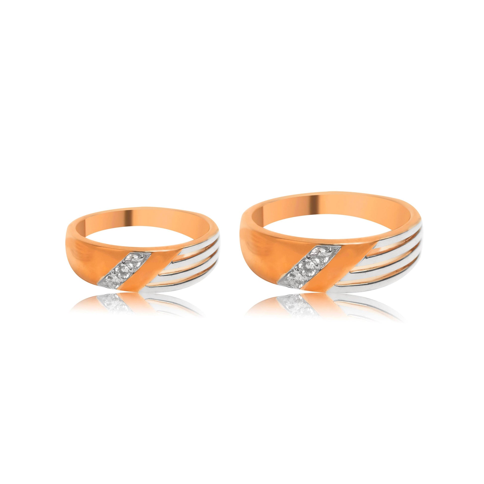 Dual Tone Diagonal Diamond Couple Ring Set - Fine One Jewels