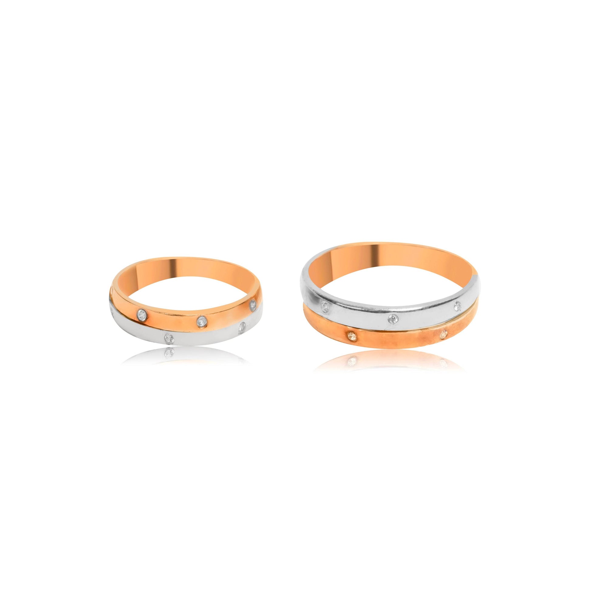 Dual-Tone Diamond Stripe Couple Bands - Fine One Jewels