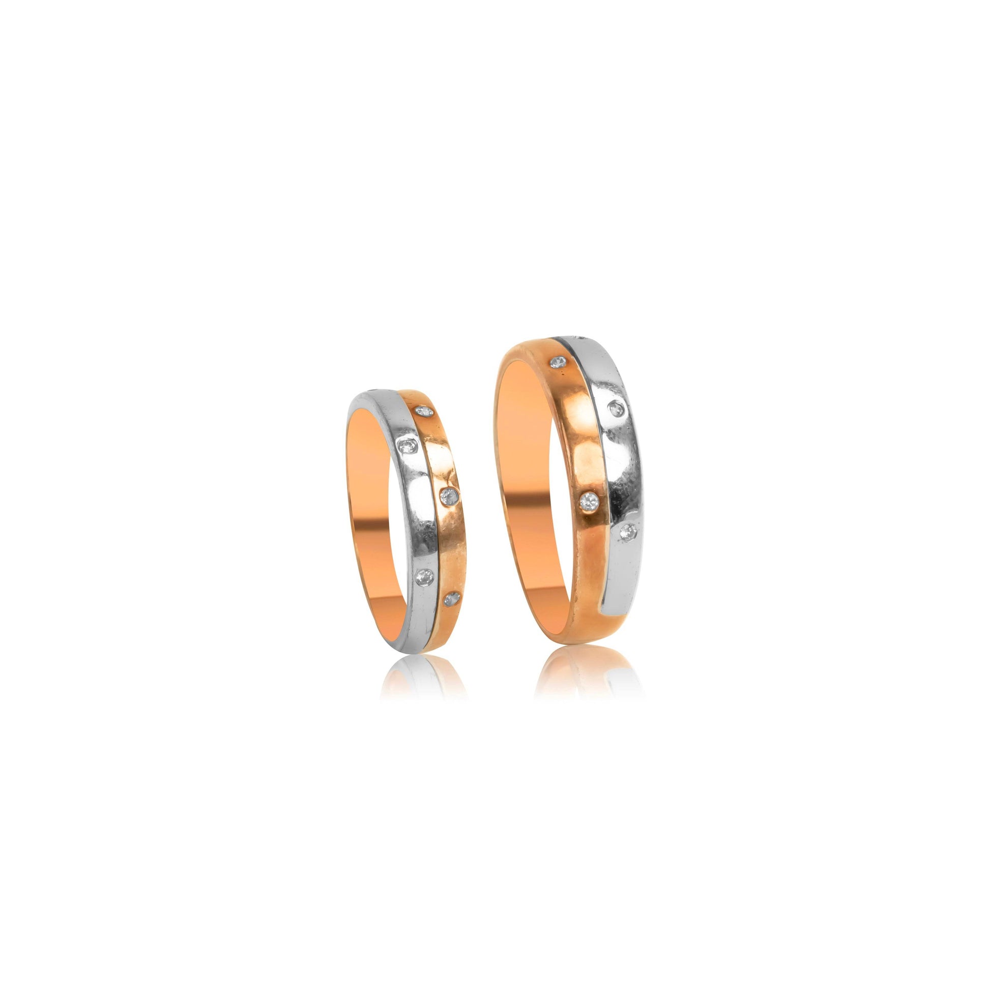Dual-Tone Diamond Stripe Couple Bands - Fine One Jewels