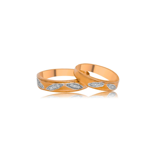Leaf Pattern Diamond Gold Couple Ring Set - Fine One Jewels